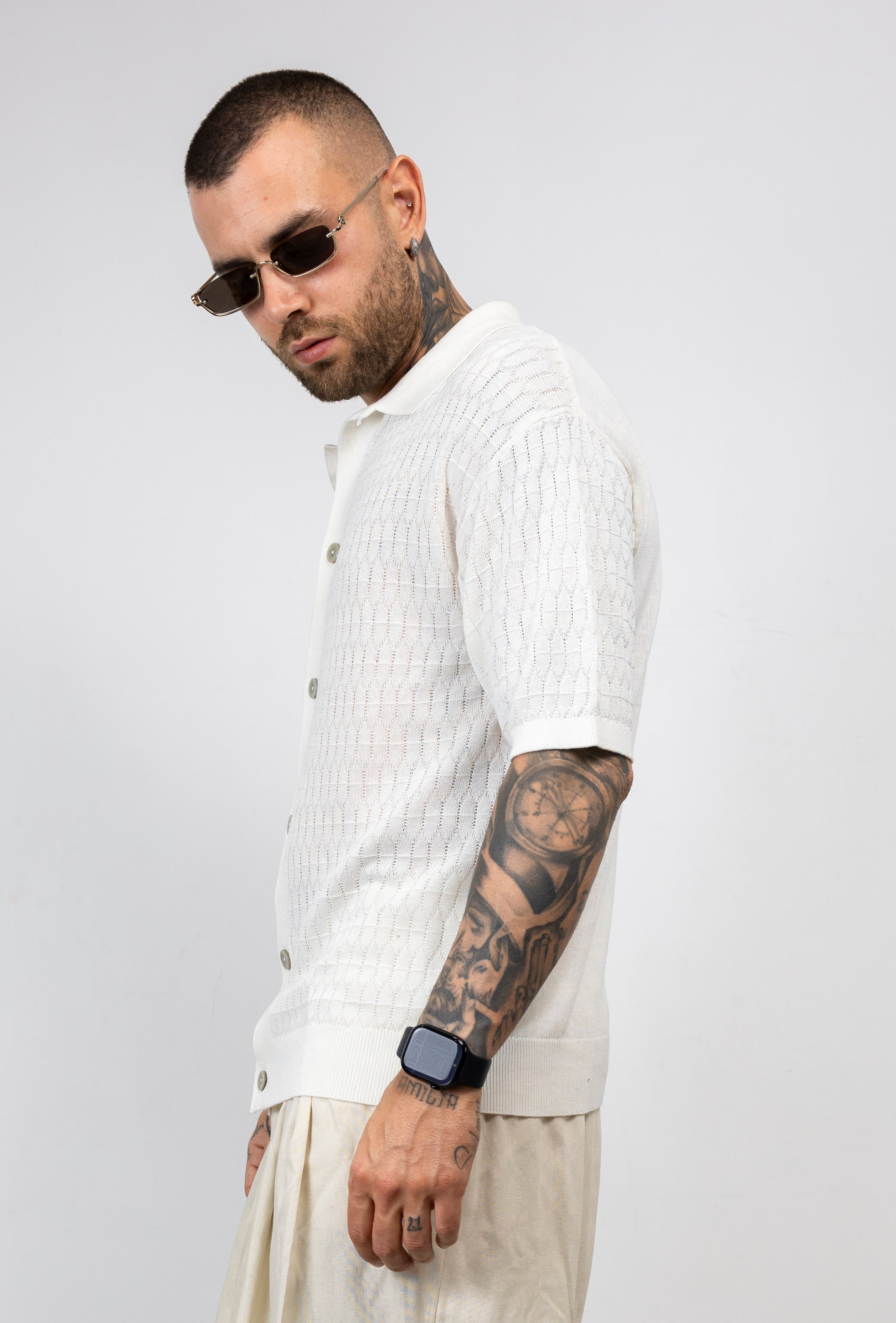 Camicia in Filo Traforato con Colletto