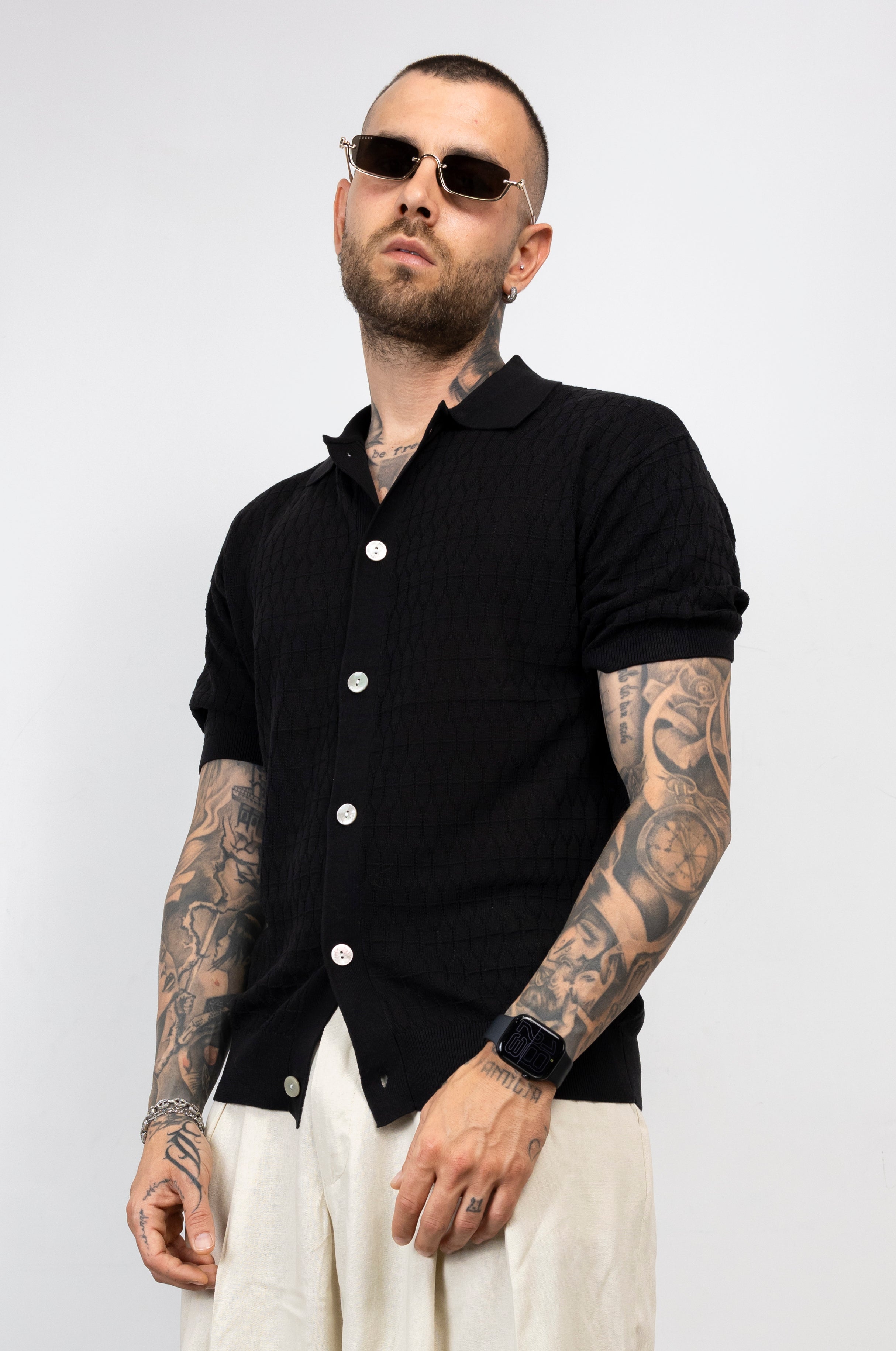 Camicia in Filo Traforato con Colletto