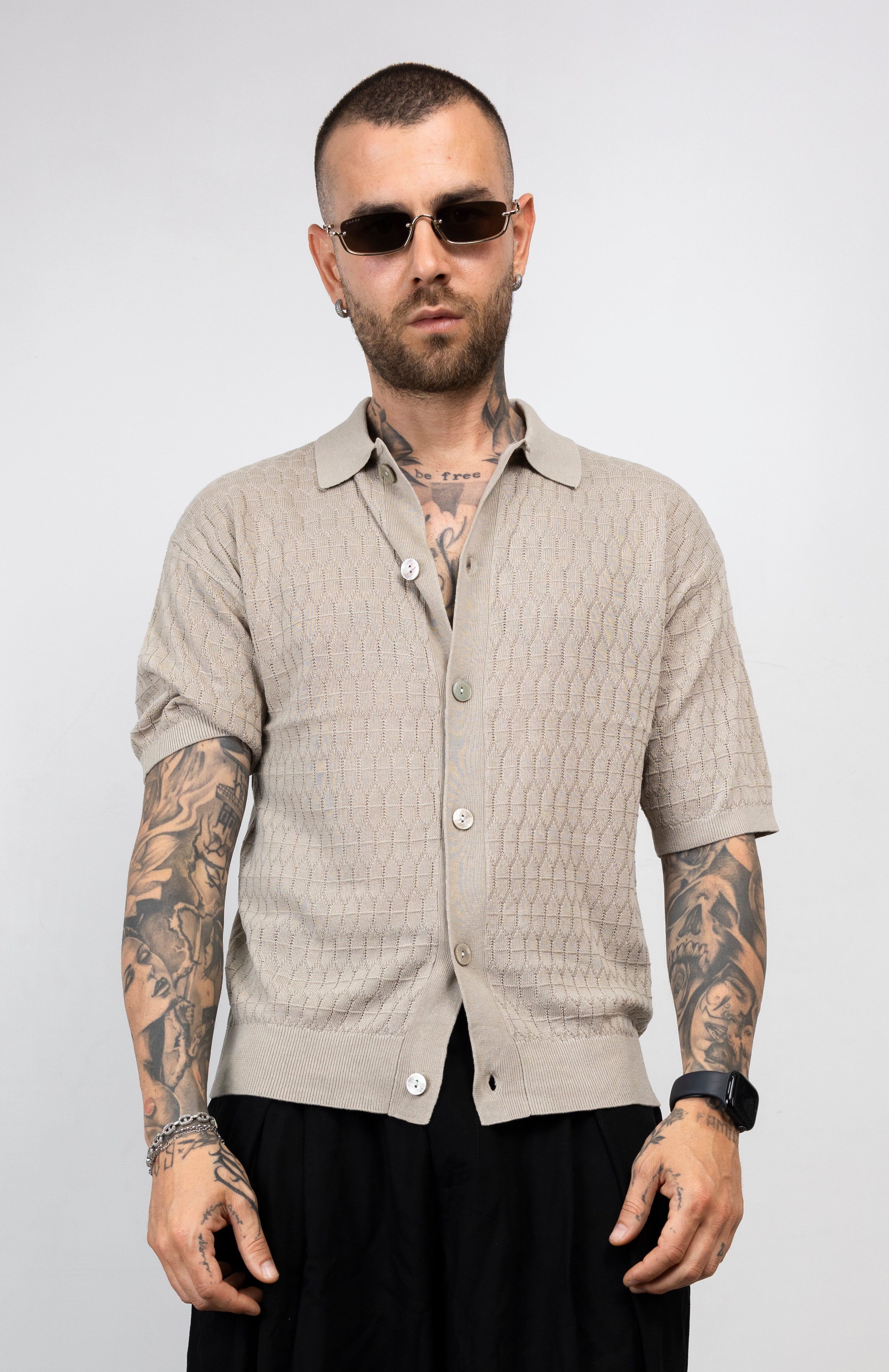Camicia in Filo Traforato con Colletto