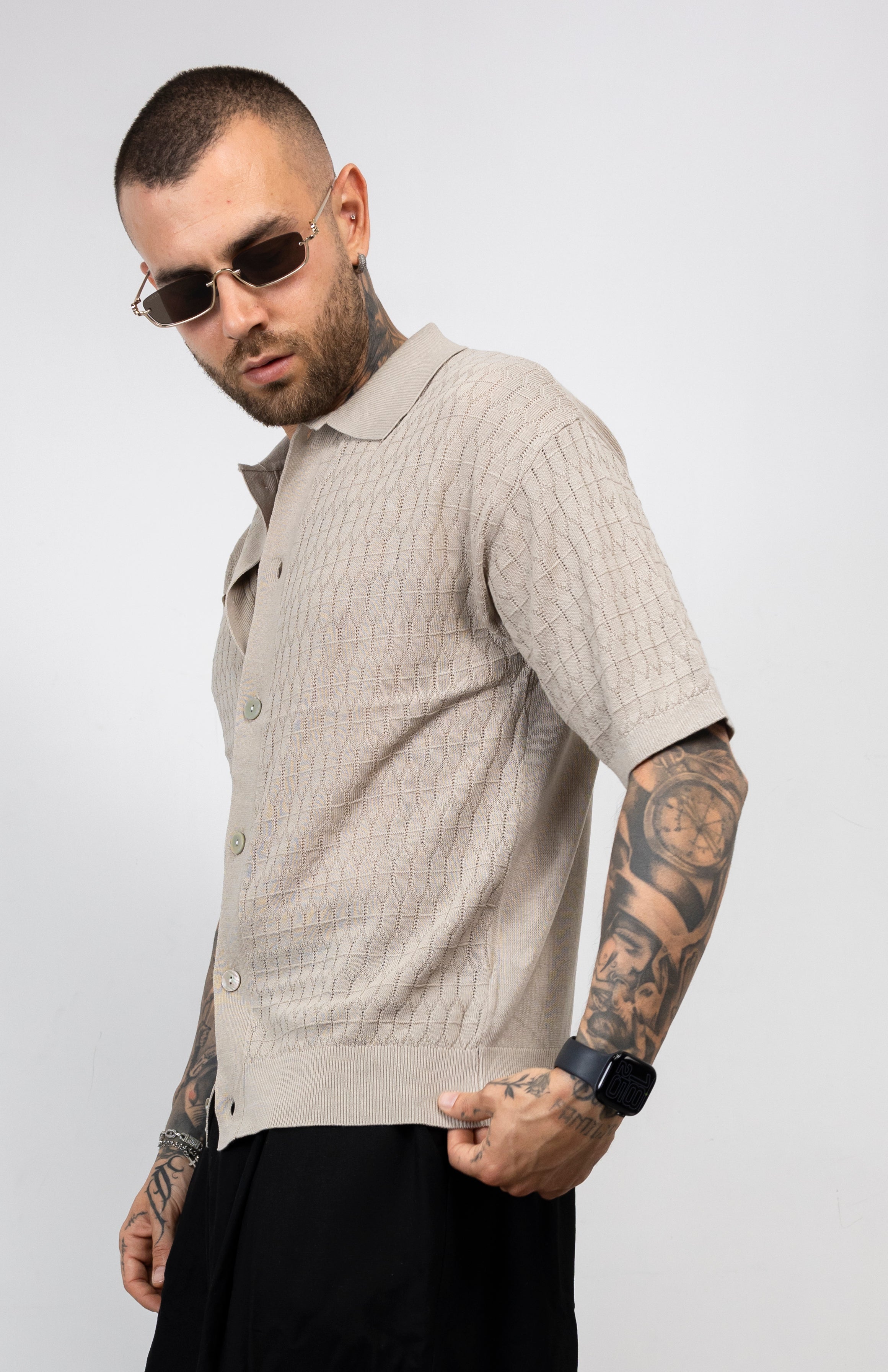 Camicia in Filo Traforato con Colletto