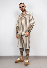 Coordinato Camicia e Bermuda in Maglia Traforata a Righe