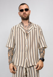 Coordinato Camicia e Bermuda in Maglia Traforata a Righe