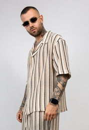 Coordinato Camicia e Bermuda in Maglia Traforata a Righe