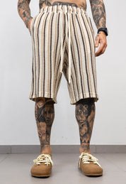 Coordinato Camicia e Bermuda in Maglia Traforata a Righe