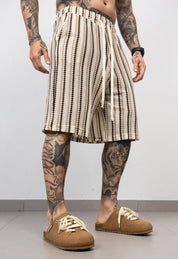 Coordinato Camicia e Bermuda in Maglia Traforata a Righe