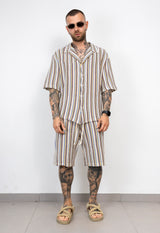 Coordinato Camicia e Bermuda in Maglia Traforata a Righe