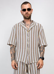 Coordinato Camicia e Bermuda in Maglia Traforata a Righe