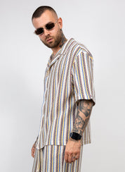 Coordinato Camicia e Bermuda in Maglia Traforata a Righe
