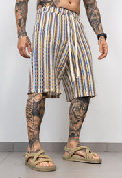 Coordinato Camicia e Bermuda in Maglia Traforata a Righe
