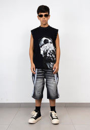 T-Shirt Smanicata Junior con Stampa Graphic e Borchie