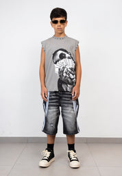 T-Shirt Smanicata Junior con Stampa Graphic e Borchie