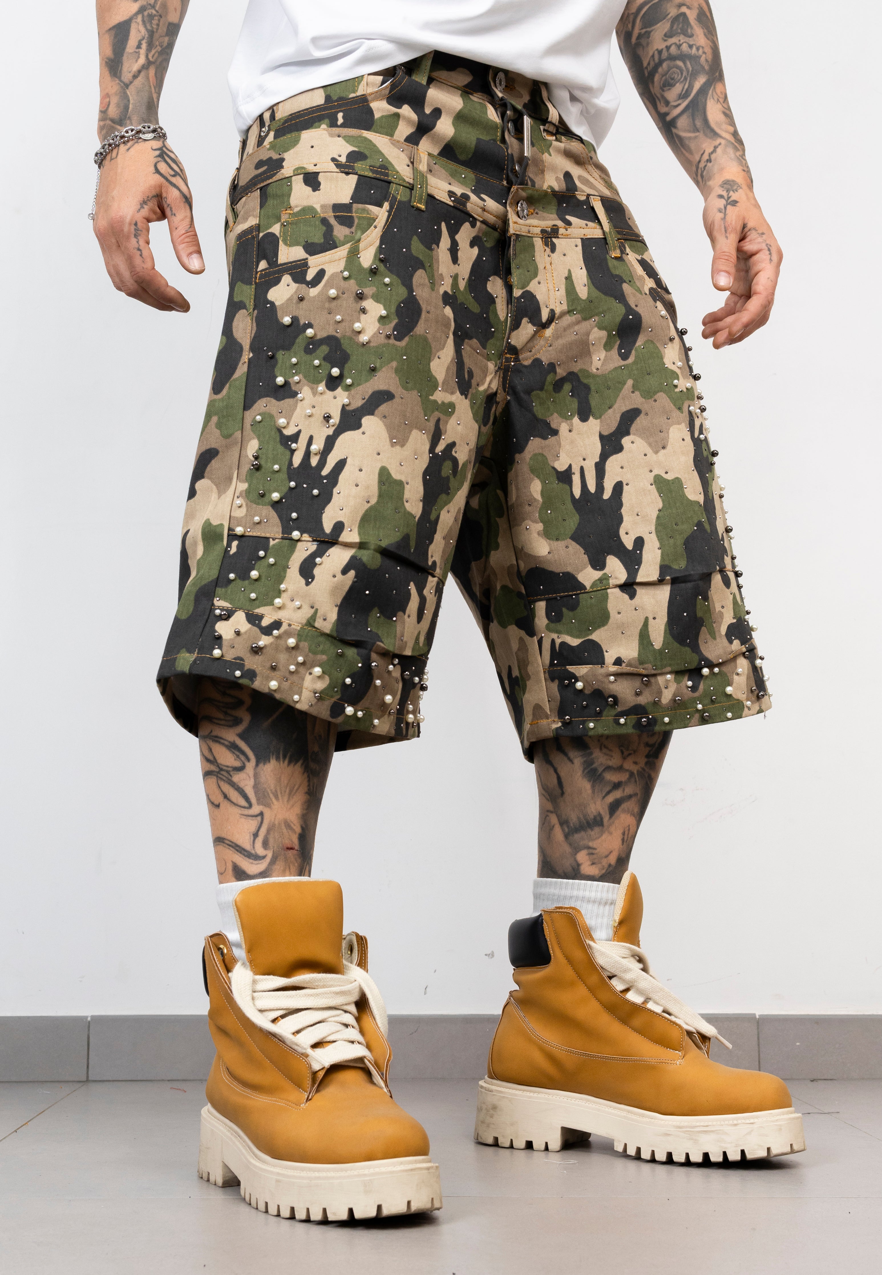 Bermuda Cargo Camouflage con Applicazioni