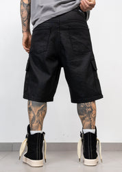 Bermuda Cargo Nero Spalmato con Croci Strass