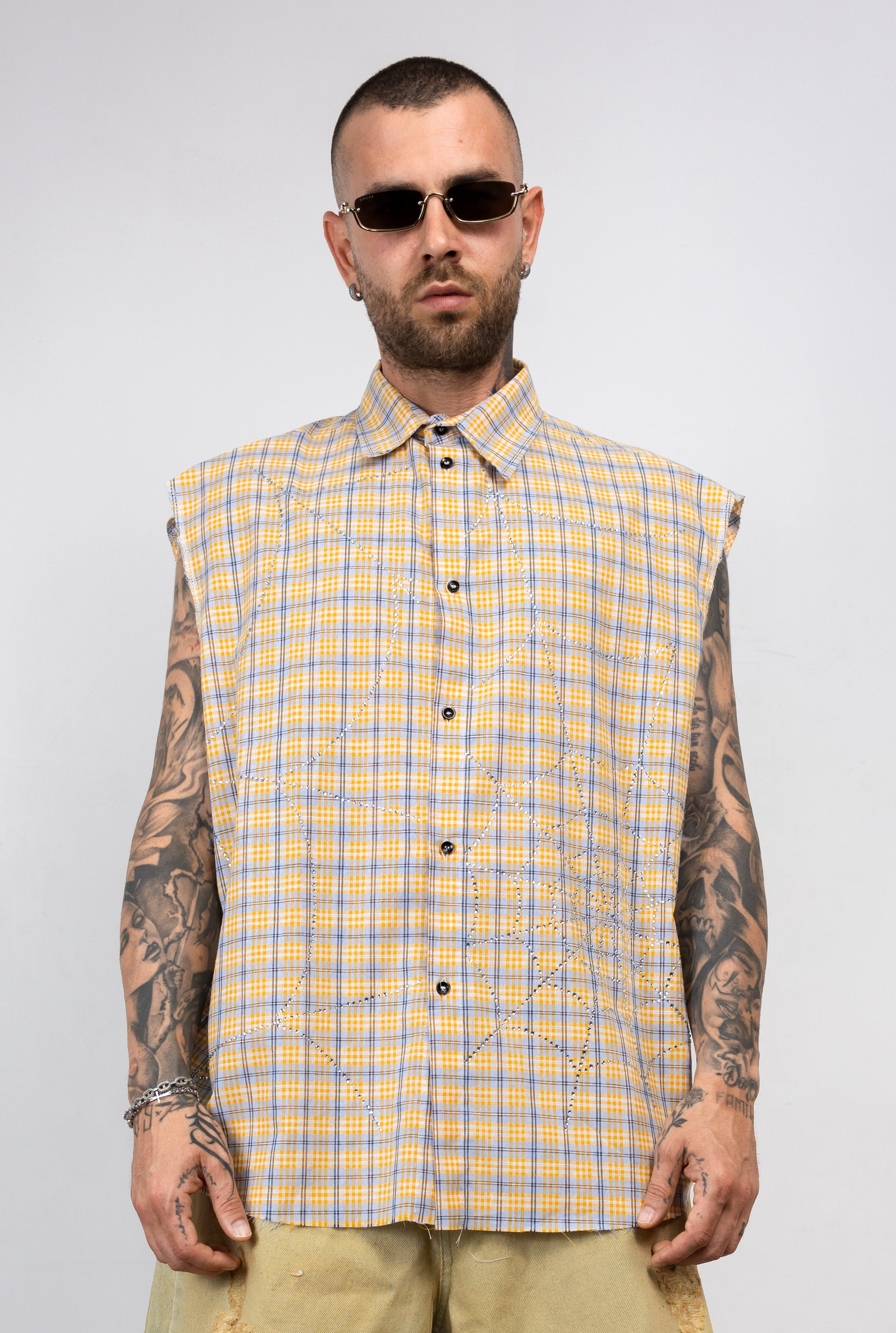 Camicia Smanicata ragnatela con Applicazioni Strass