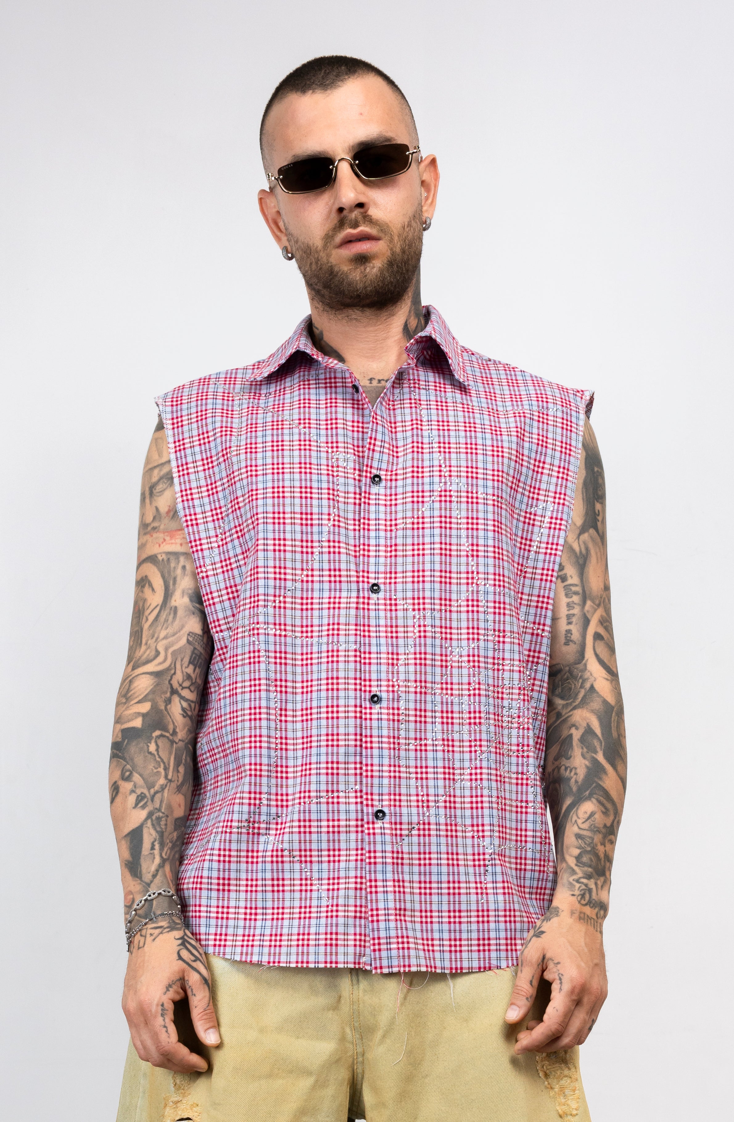 Camicia Smanicata ragnatela con Applicazioni Strass
