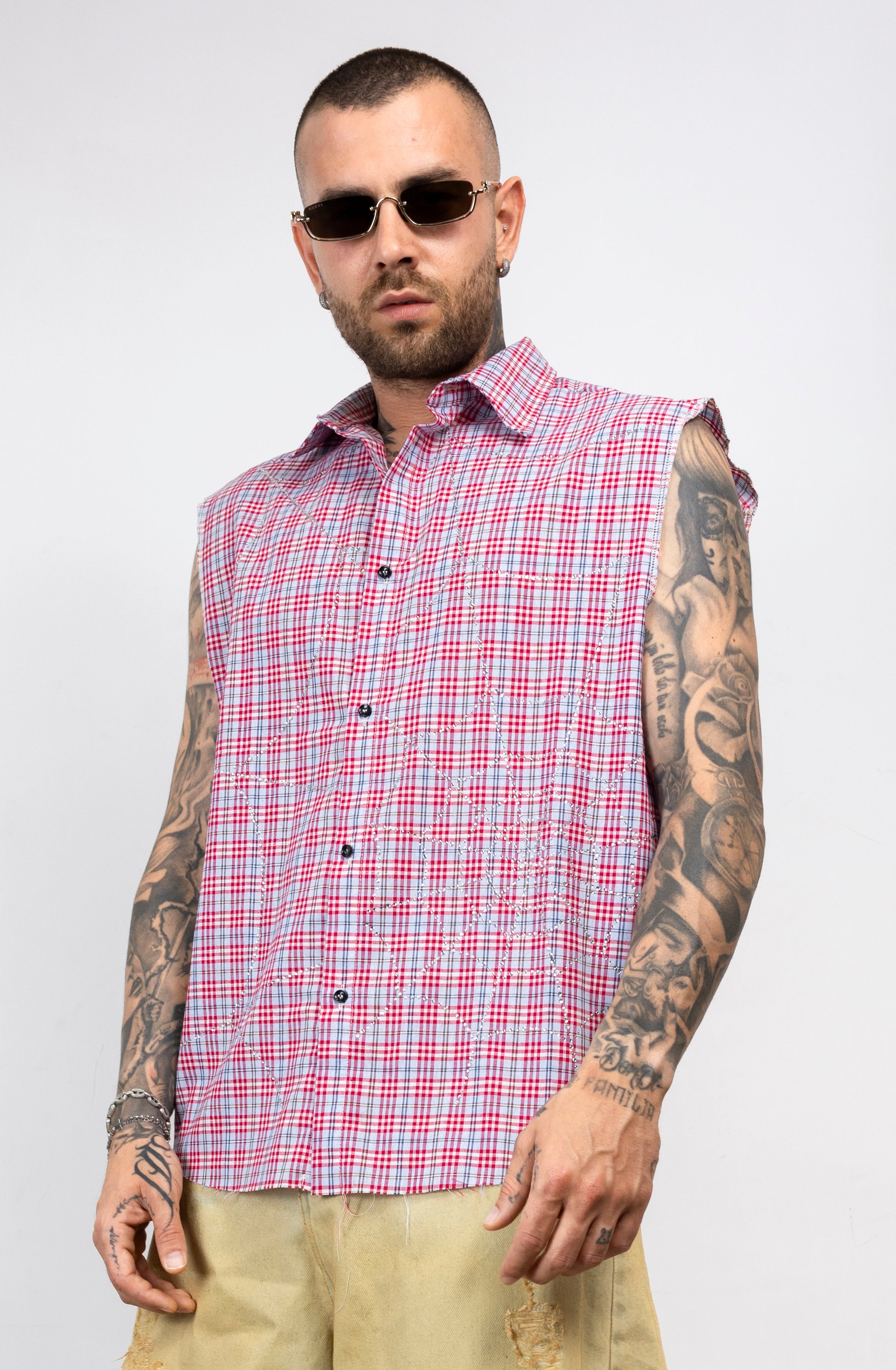 Camicia Smanicata ragnatela con Applicazioni Strass