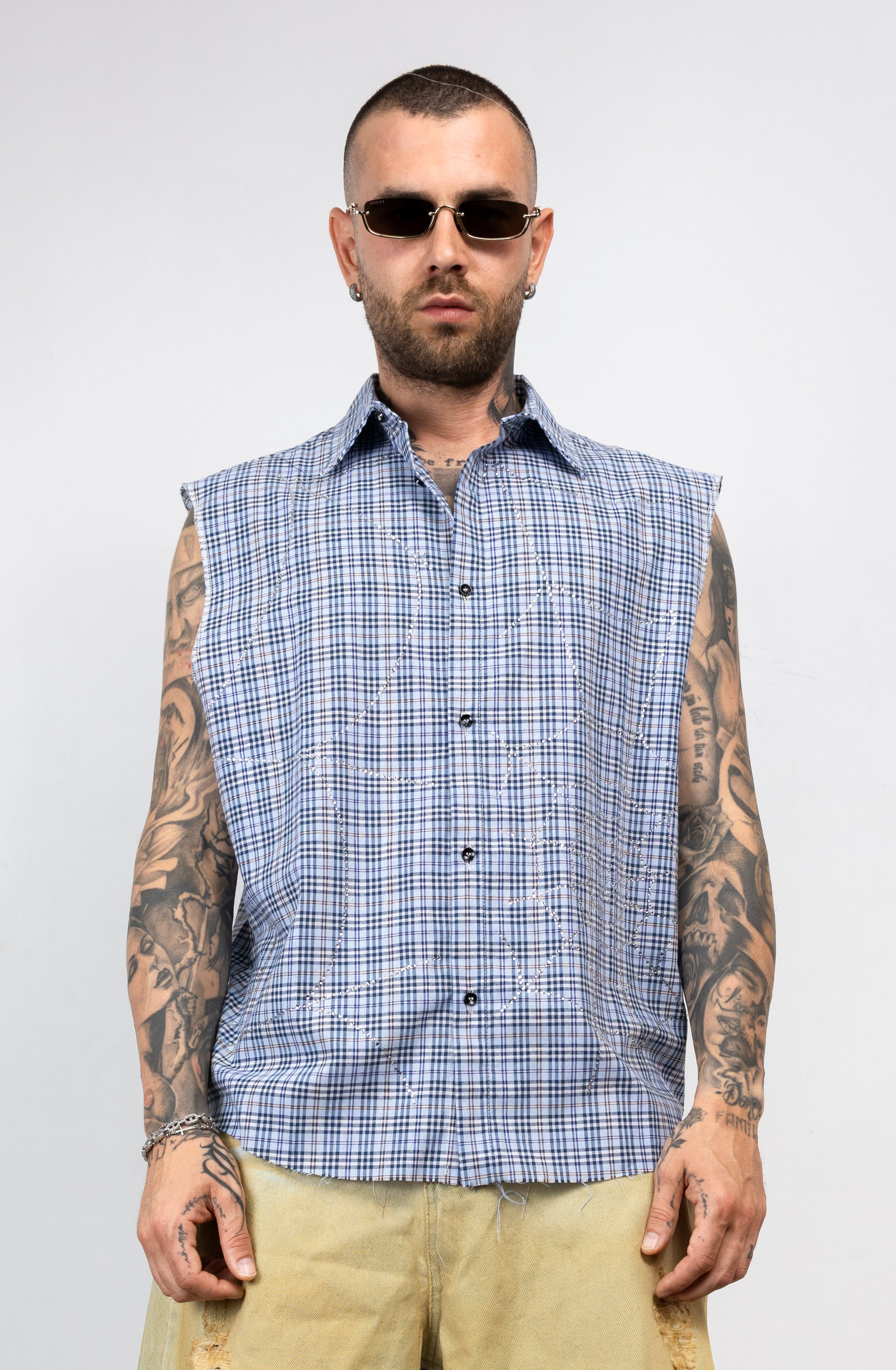 Camicia Smanicata ragnatela con Applicazioni Strass