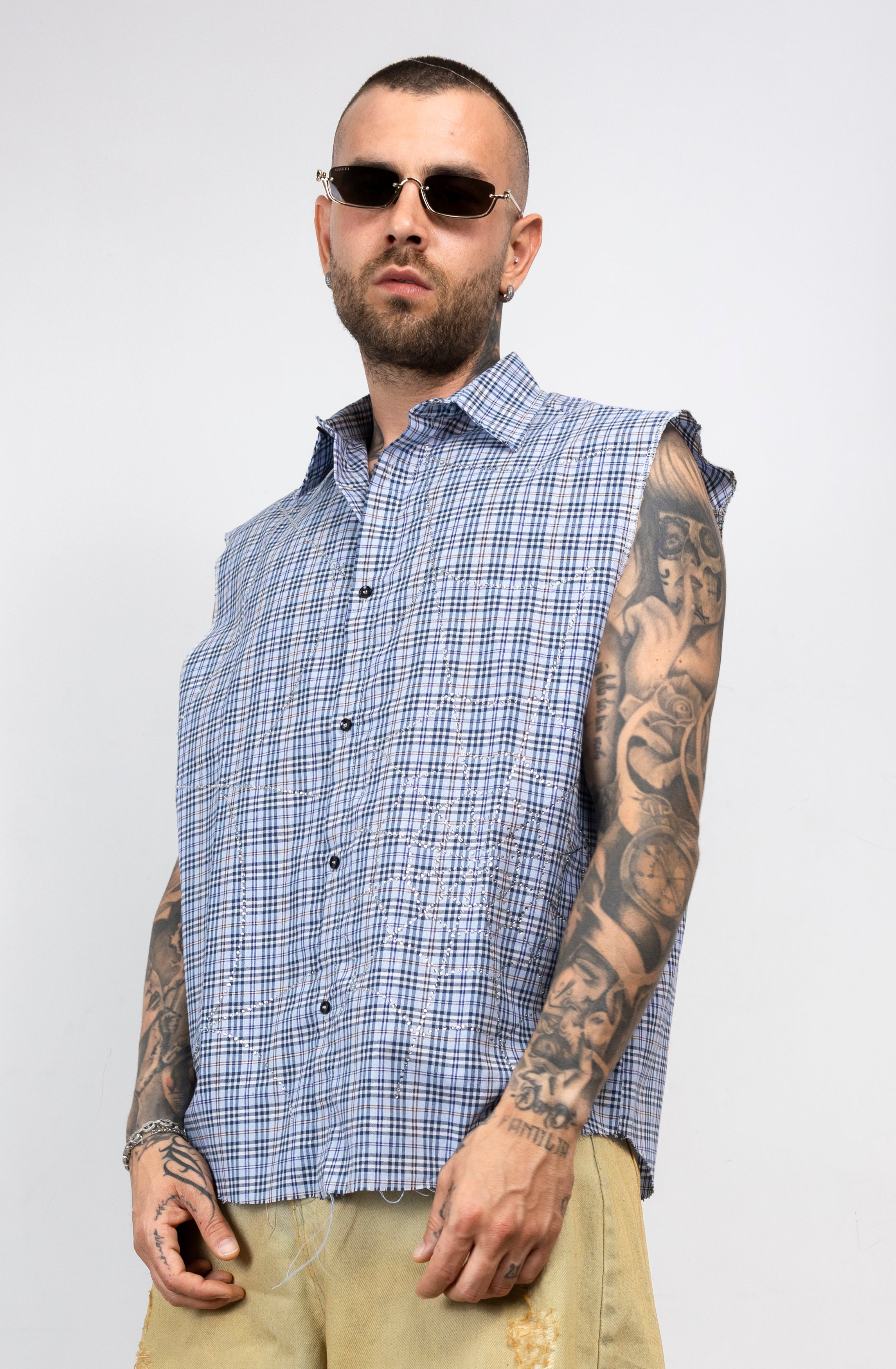 Camicia Smanicata ragnatela con Applicazioni Strass
