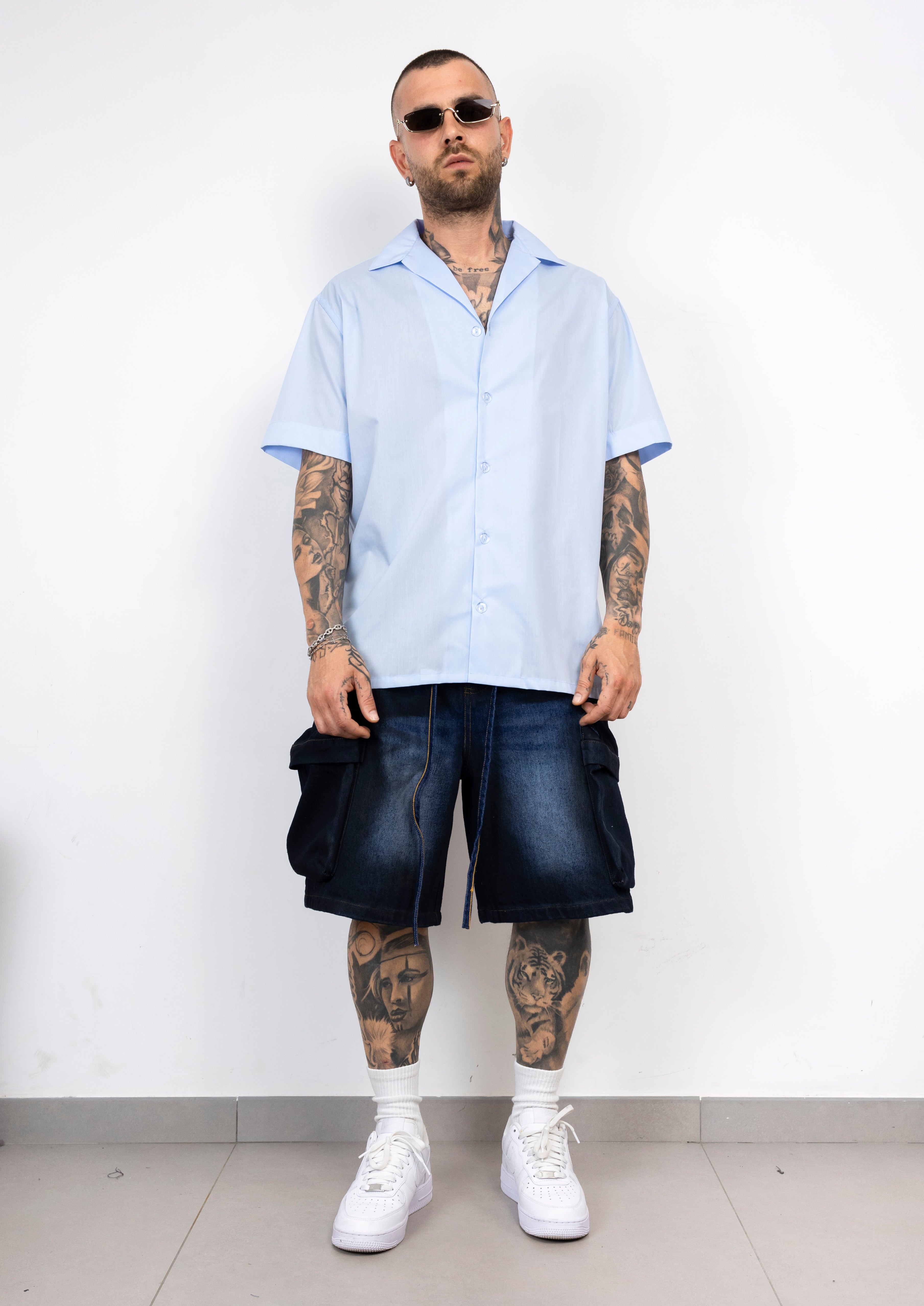Bermuda Cargo Denim Oversize  Blu Scuro