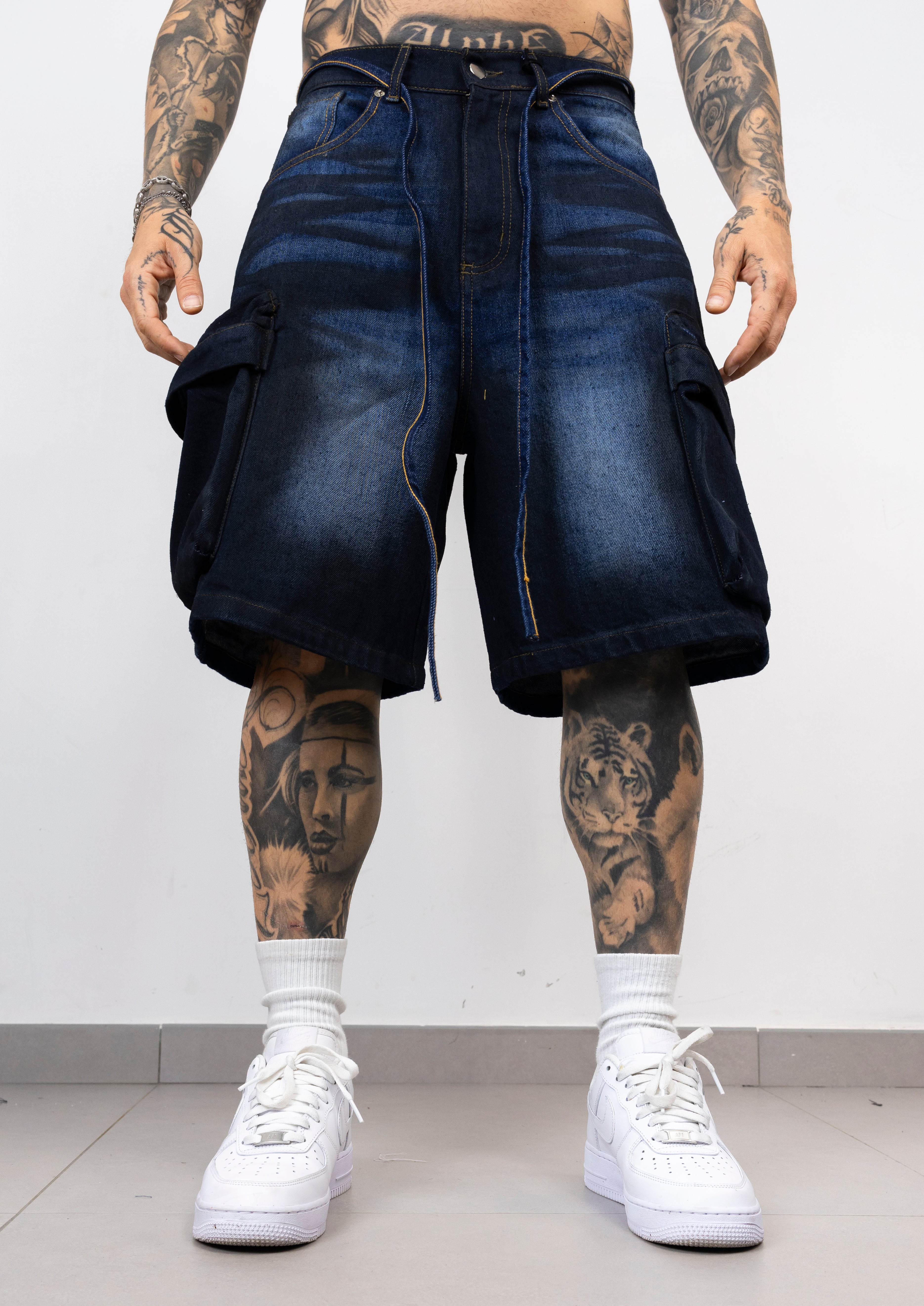 Bermuda Cargo Denim Oversize  Blu Scuro