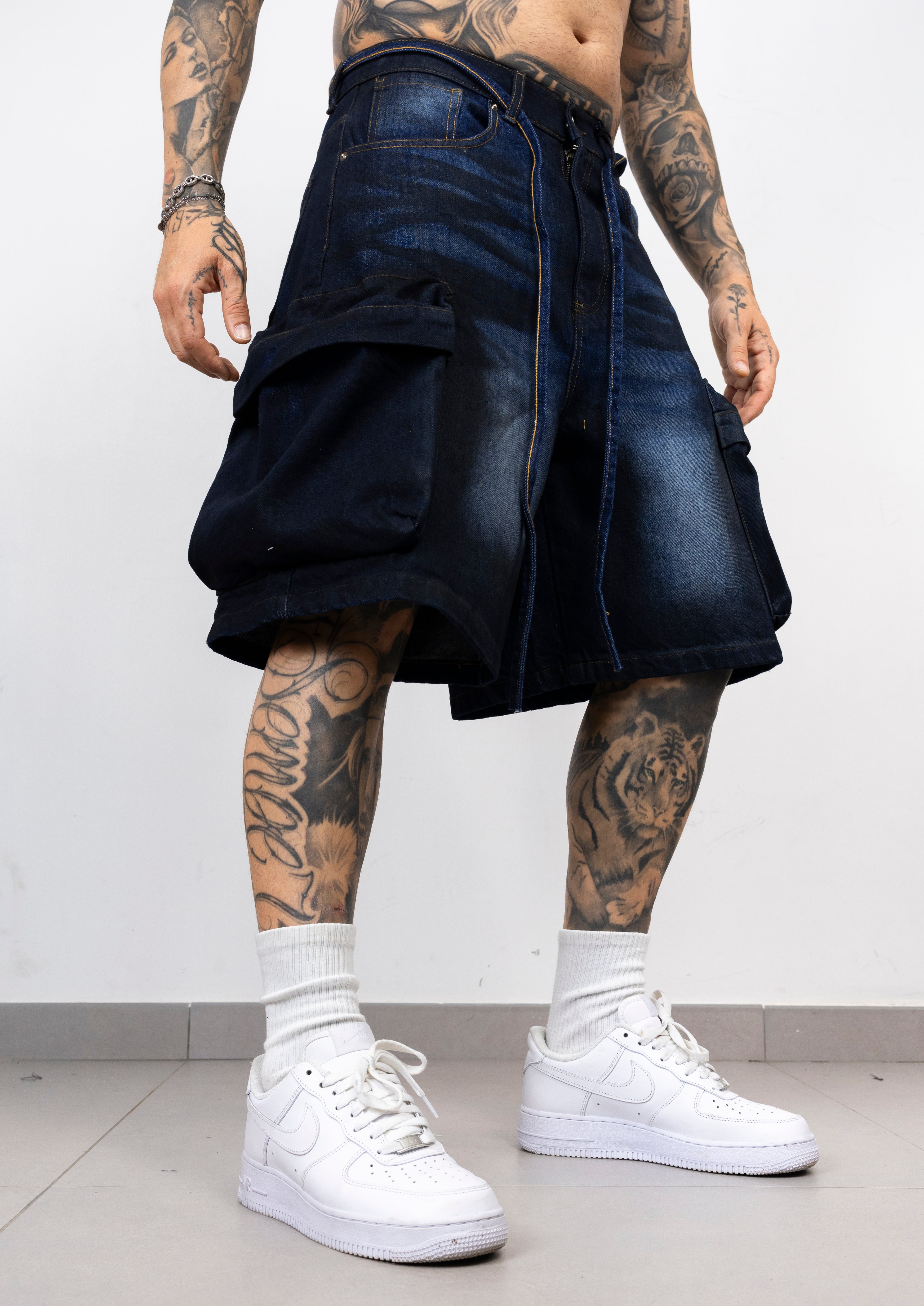 Bermuda Cargo Denim Oversize  Blu Scuro