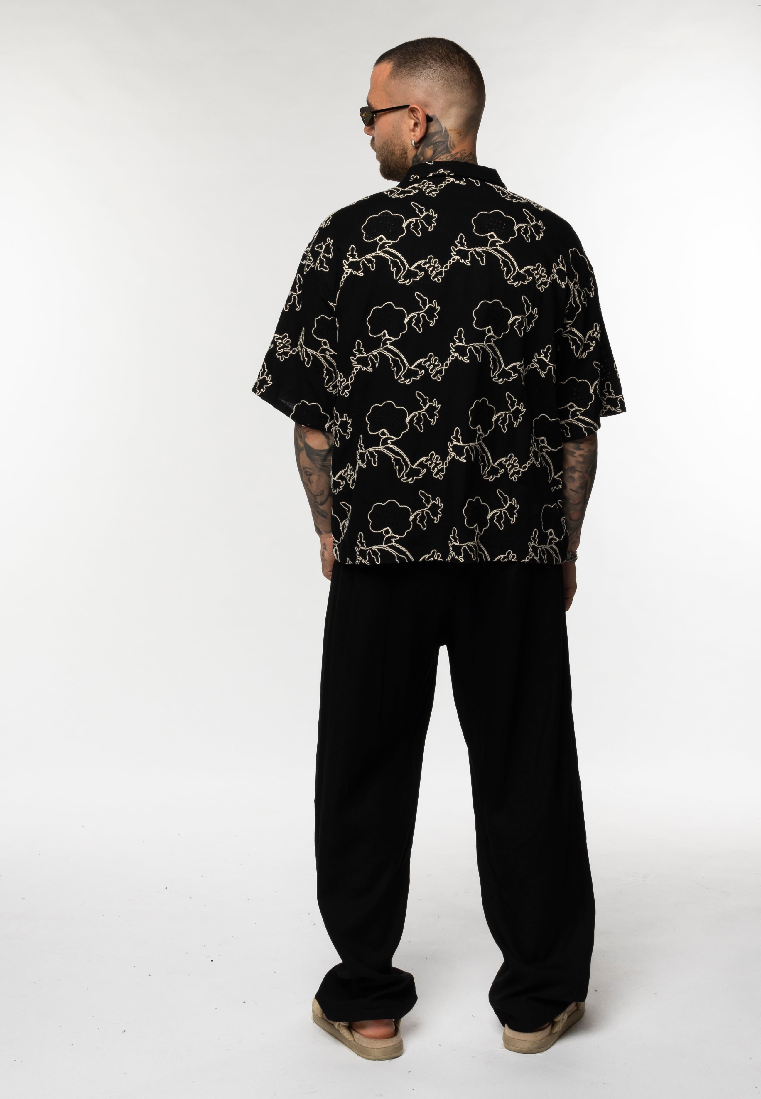 Camicia in Lino Ricamata Fantasia Floreale