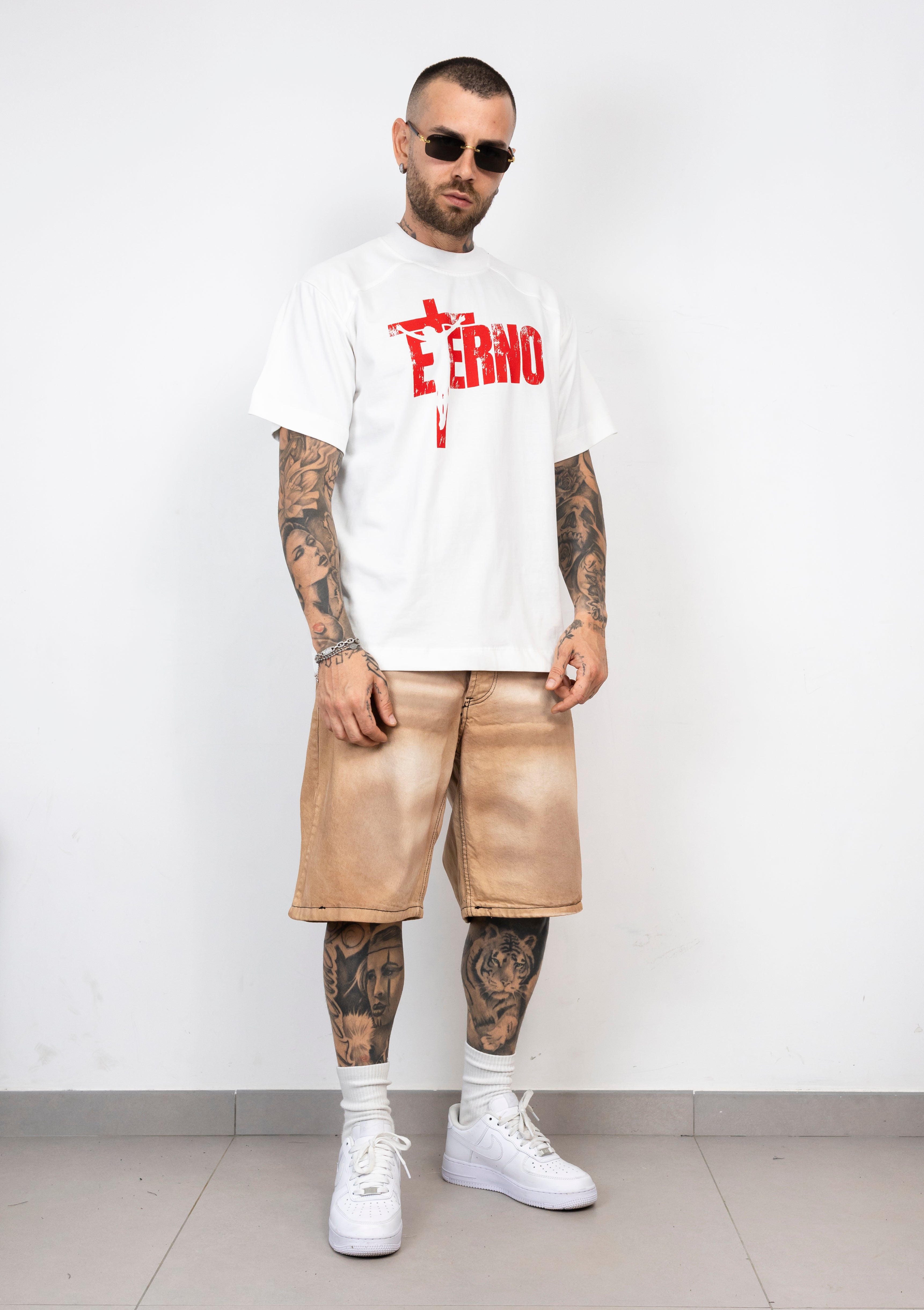 Bermuda Denim Effetto Vintage Beige