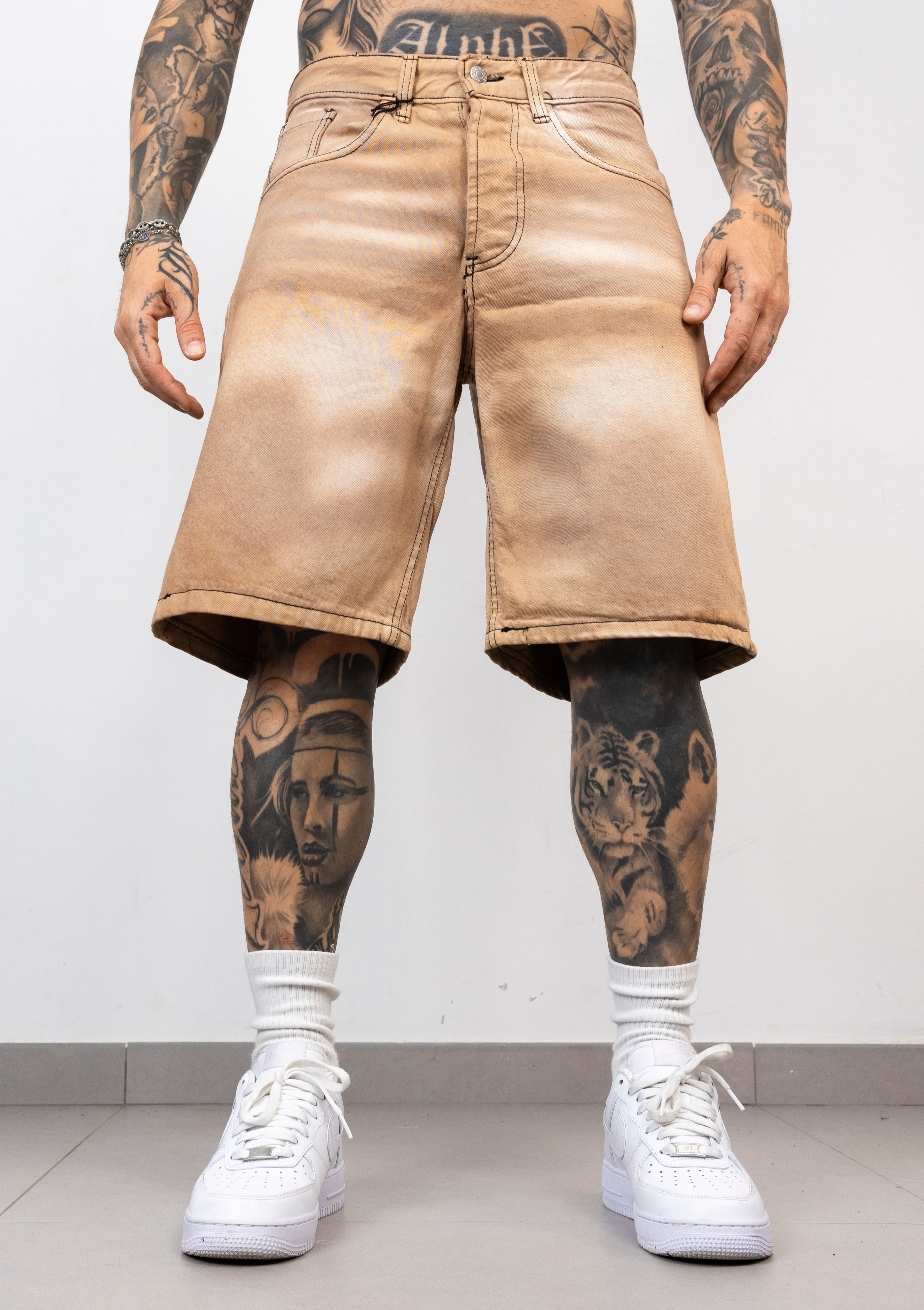 Bermuda Denim Effetto Vintage Beige