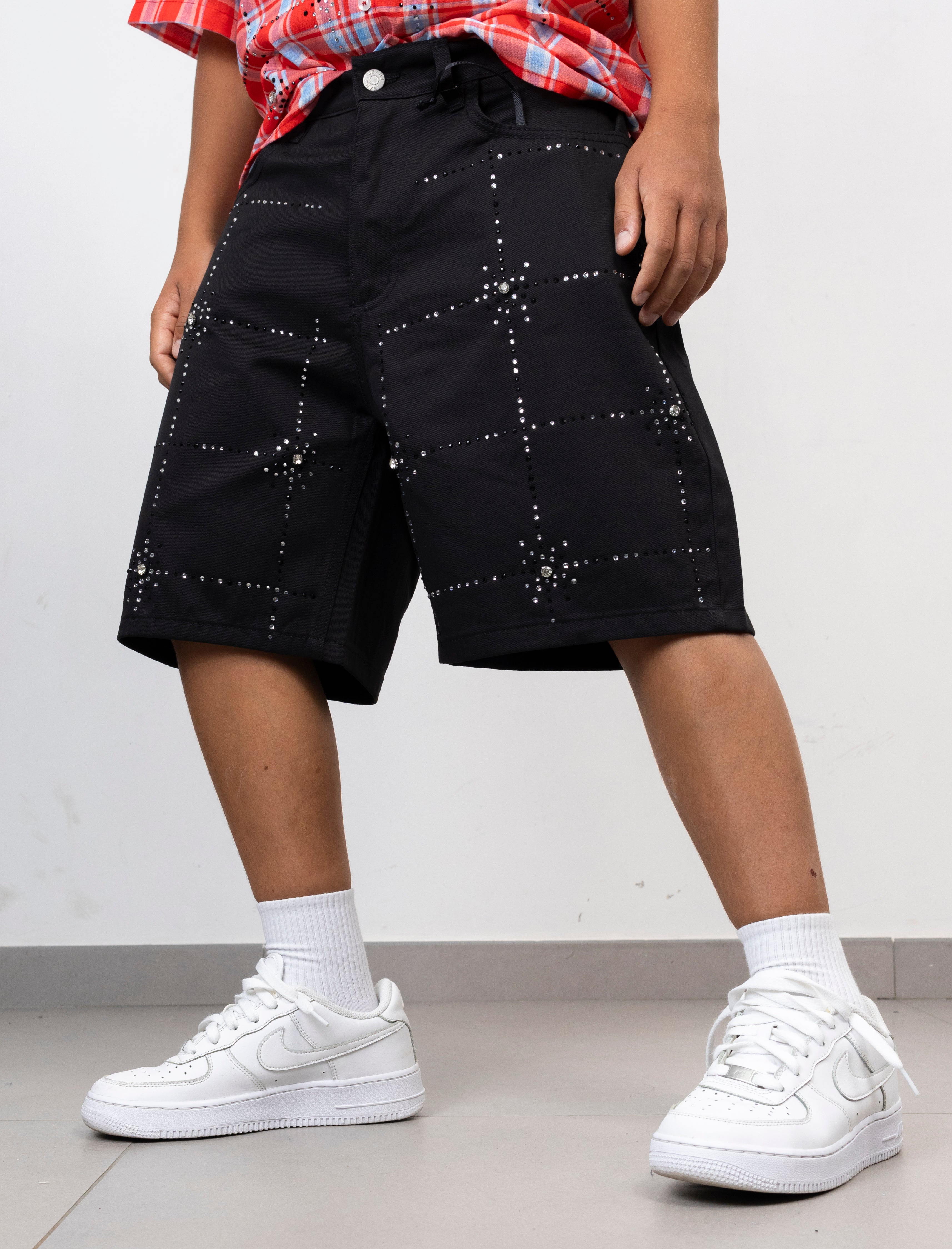 Bermuda junior quadri  con Strass