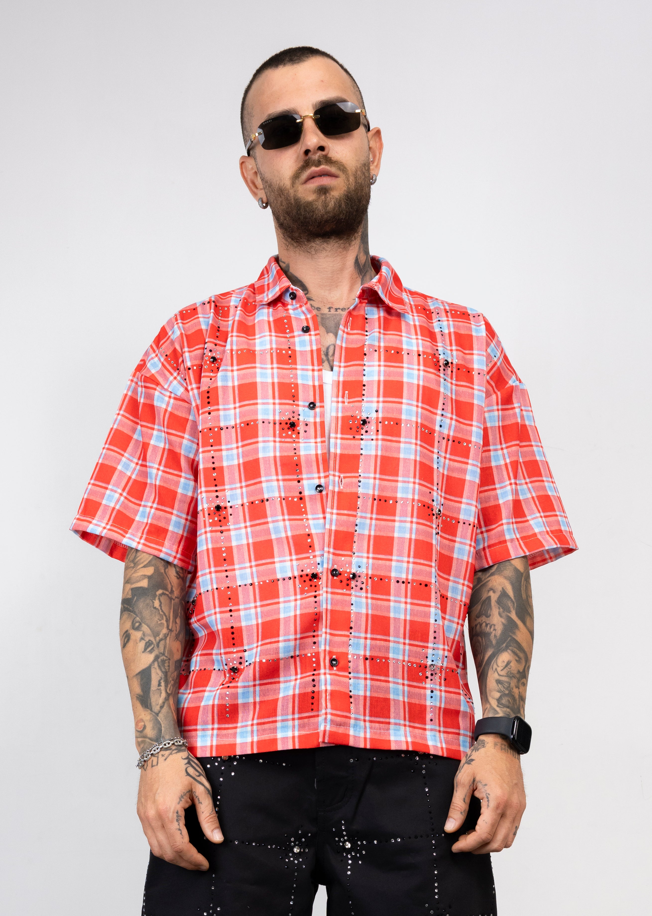 Camicia a Quadri con Applicazioni di Strass