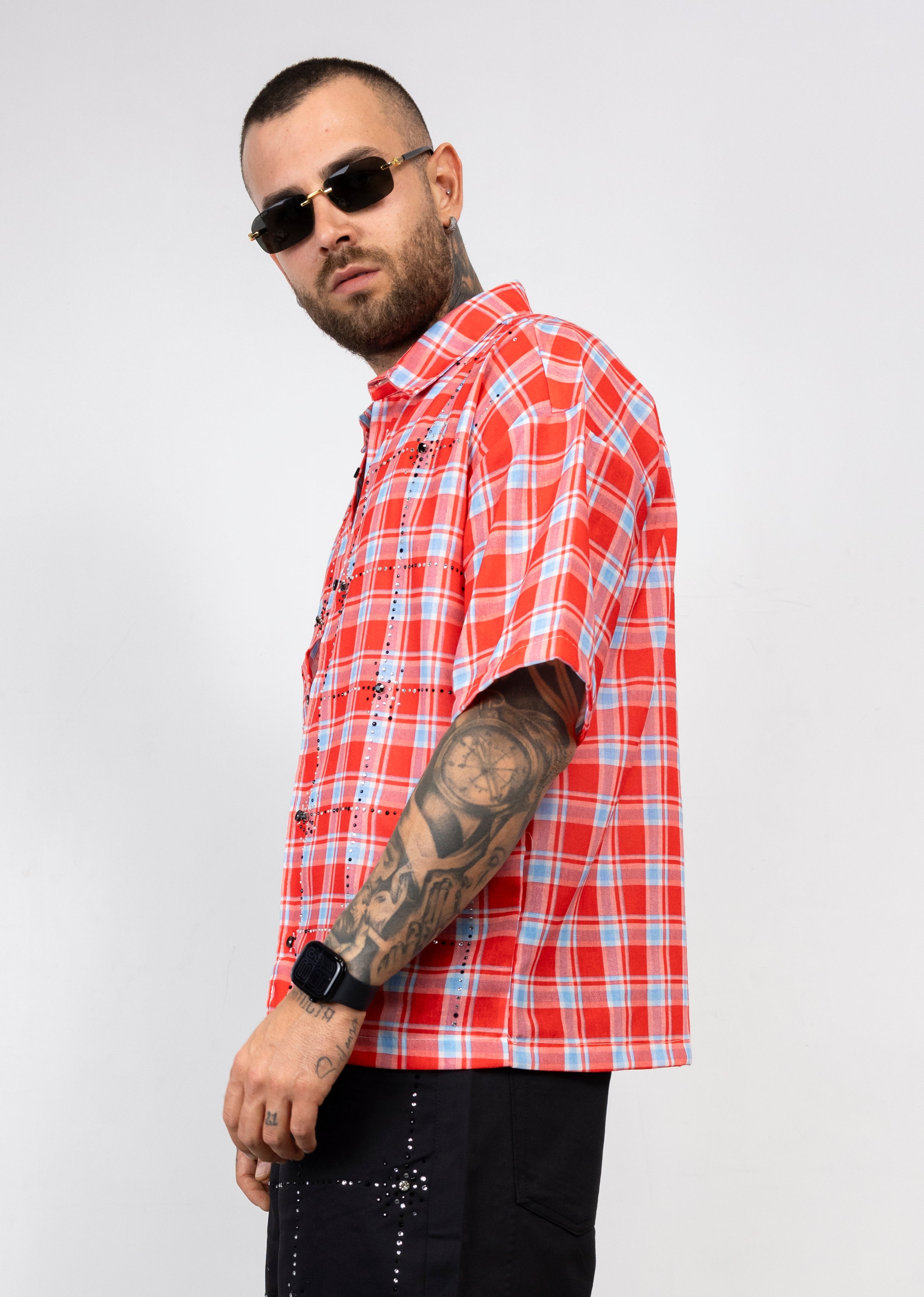 Camicia a Quadri con Applicazioni di Strass