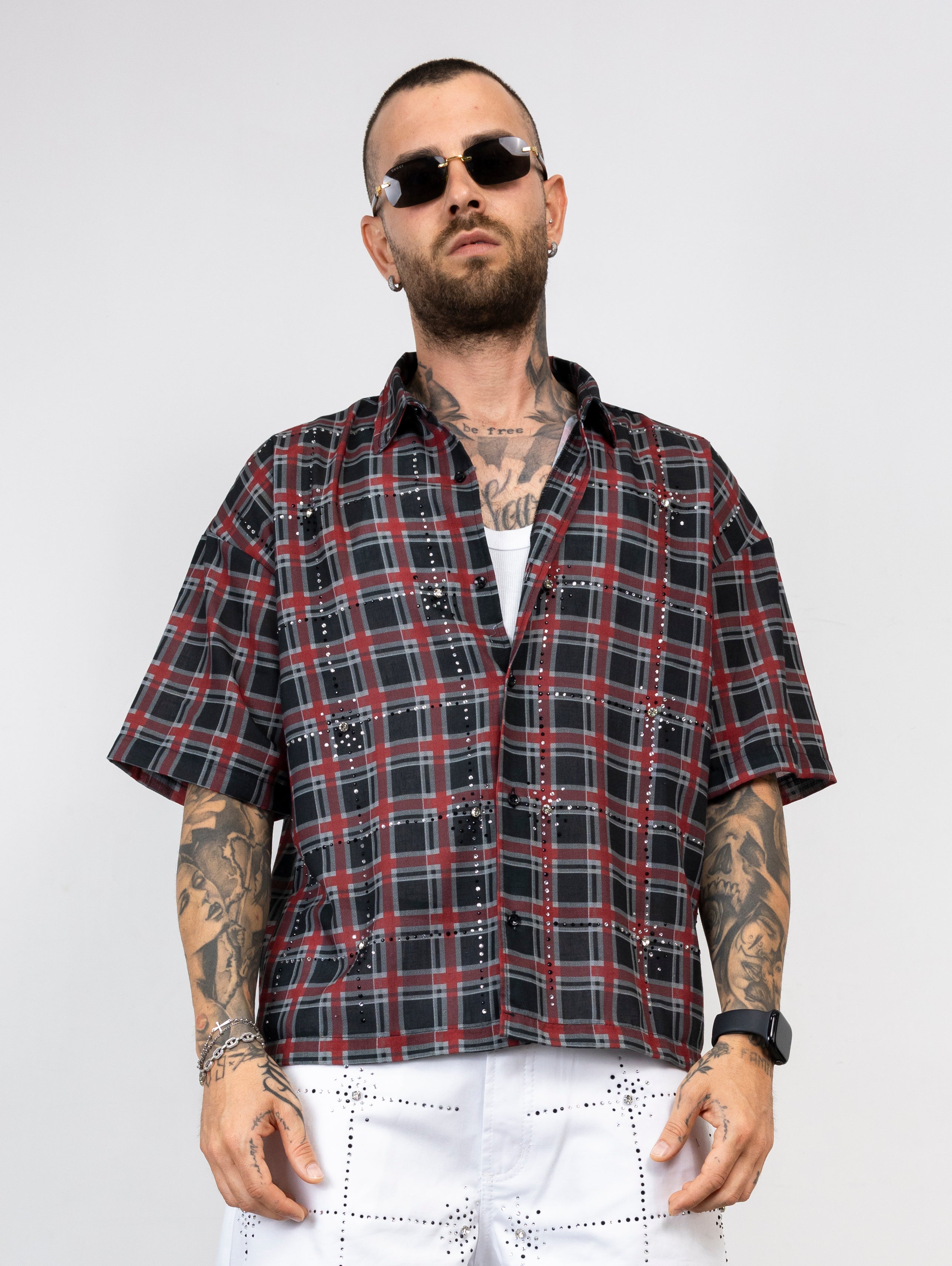 Camicia a Quadri con Applicazioni di Strass