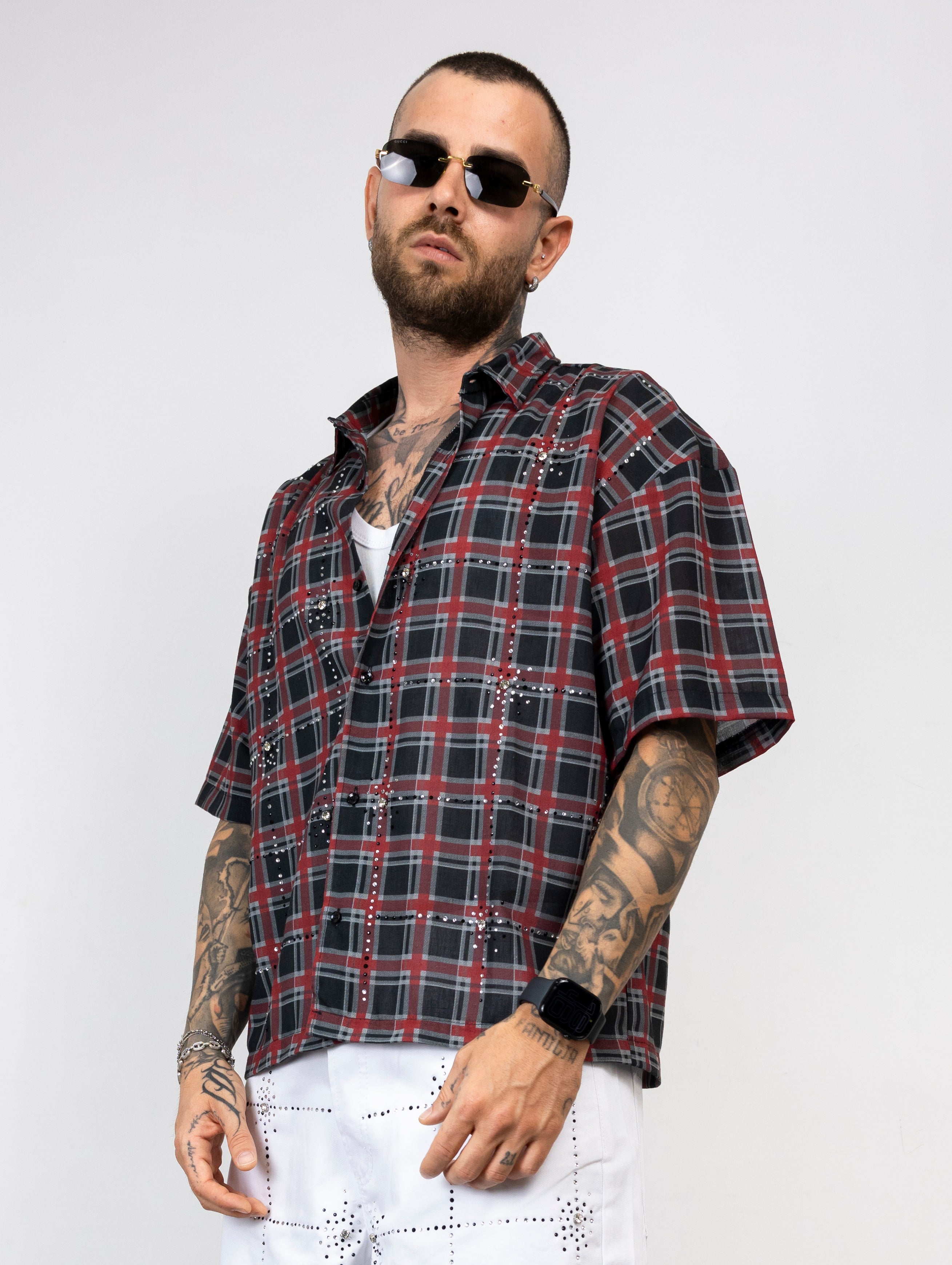 Camicia a Quadri con Applicazioni di Strass