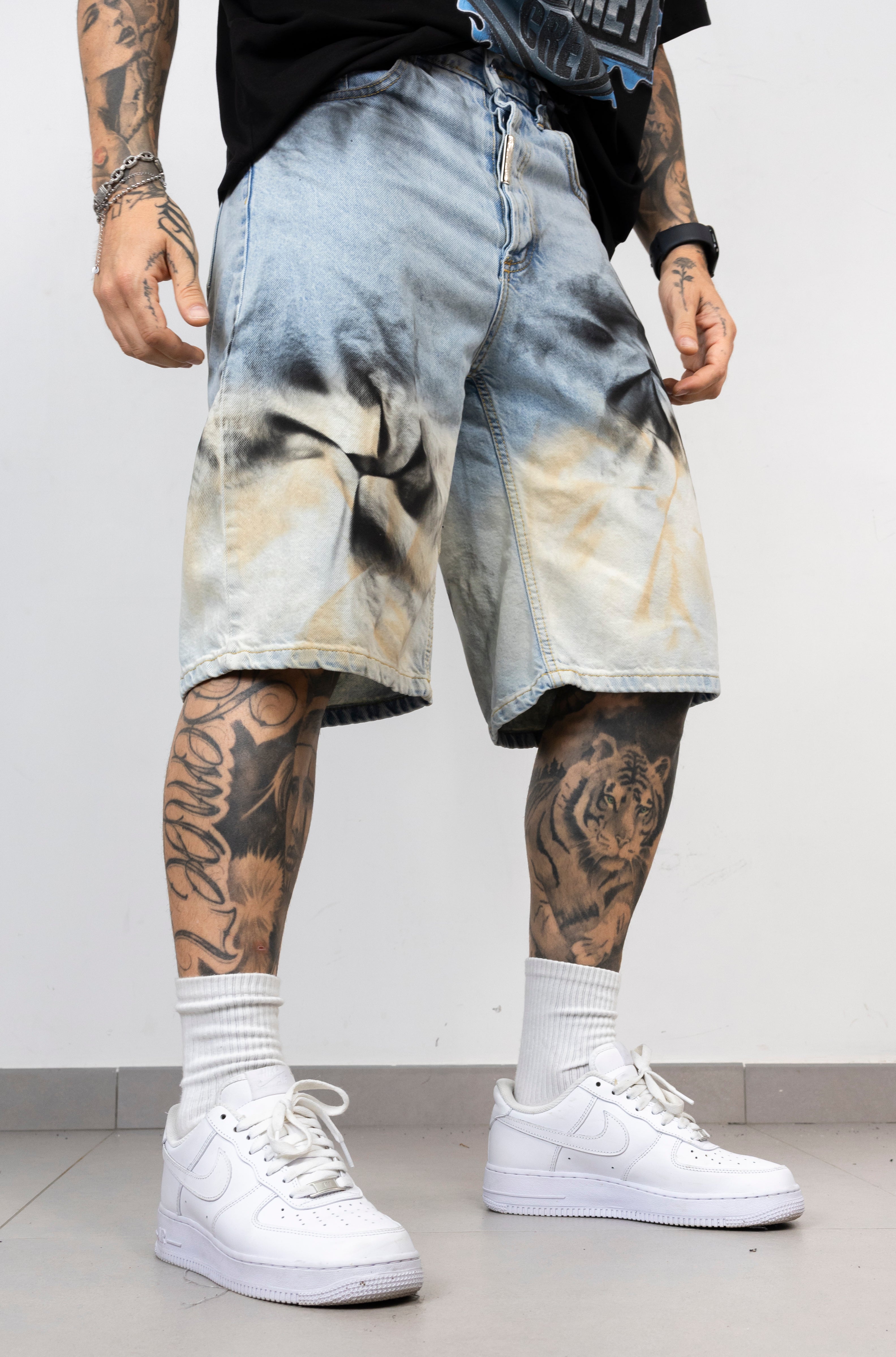 Bermuda Denim Light Wash con Effetto Spray