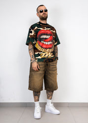 T-Shirt Oversize Camouflage con Stampa