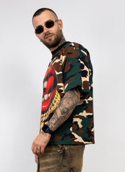 T-Shirt Oversize Camouflage con Stampa