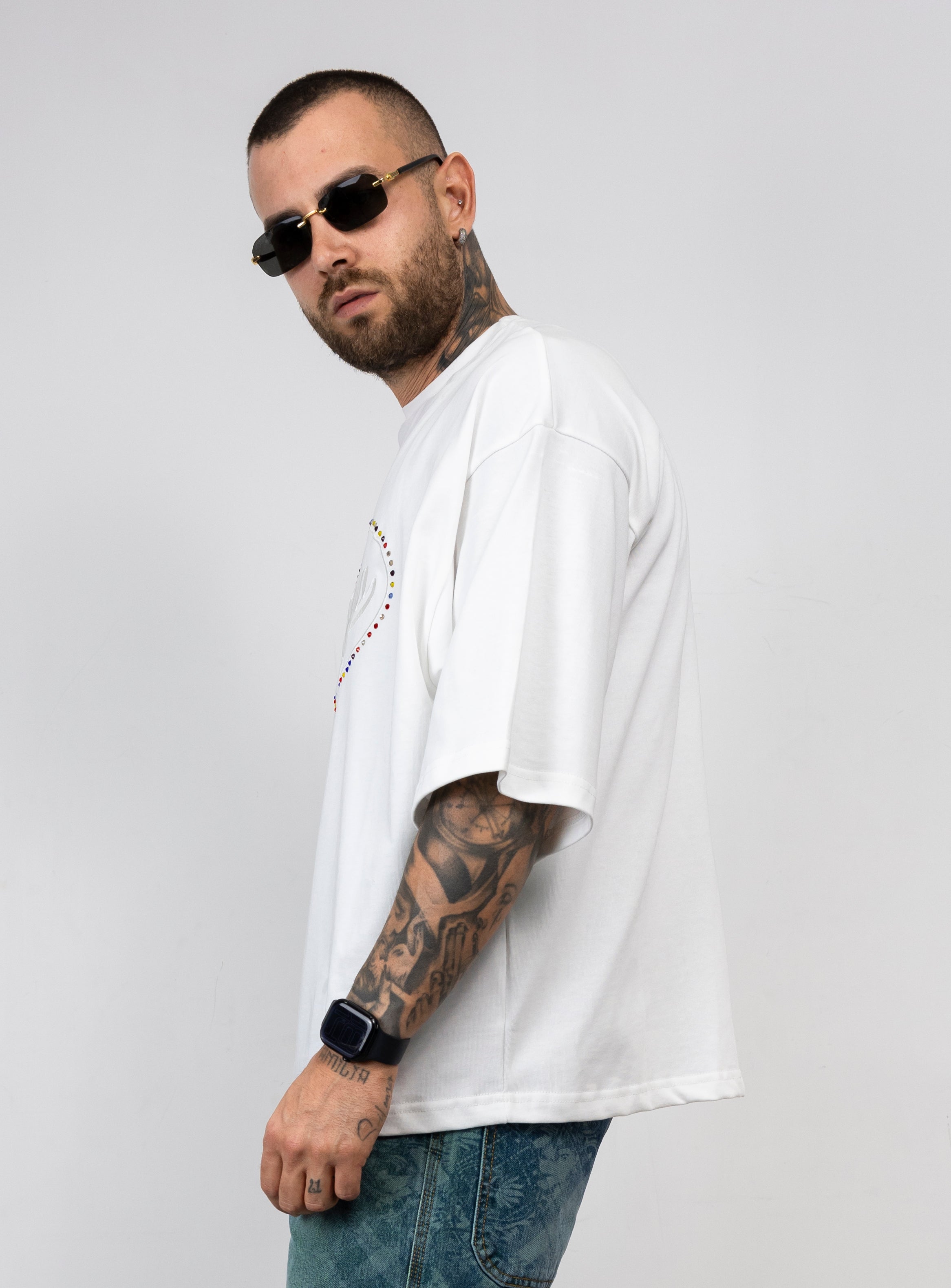 T-Shirt Oversize Hydo con Logo Ricamato e Strass