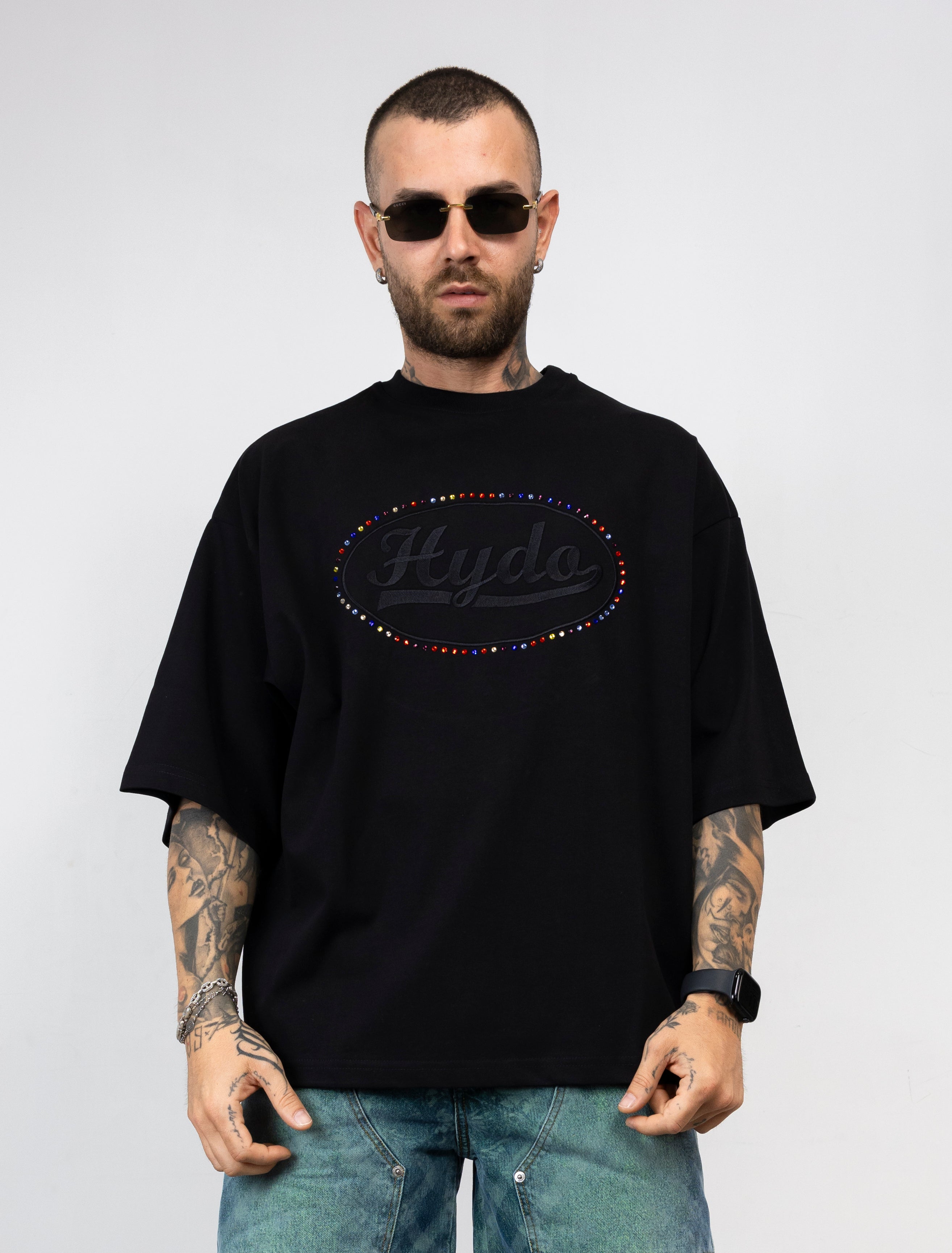 T-Shirt Oversize Hydo con Logo Ricamato e Strass