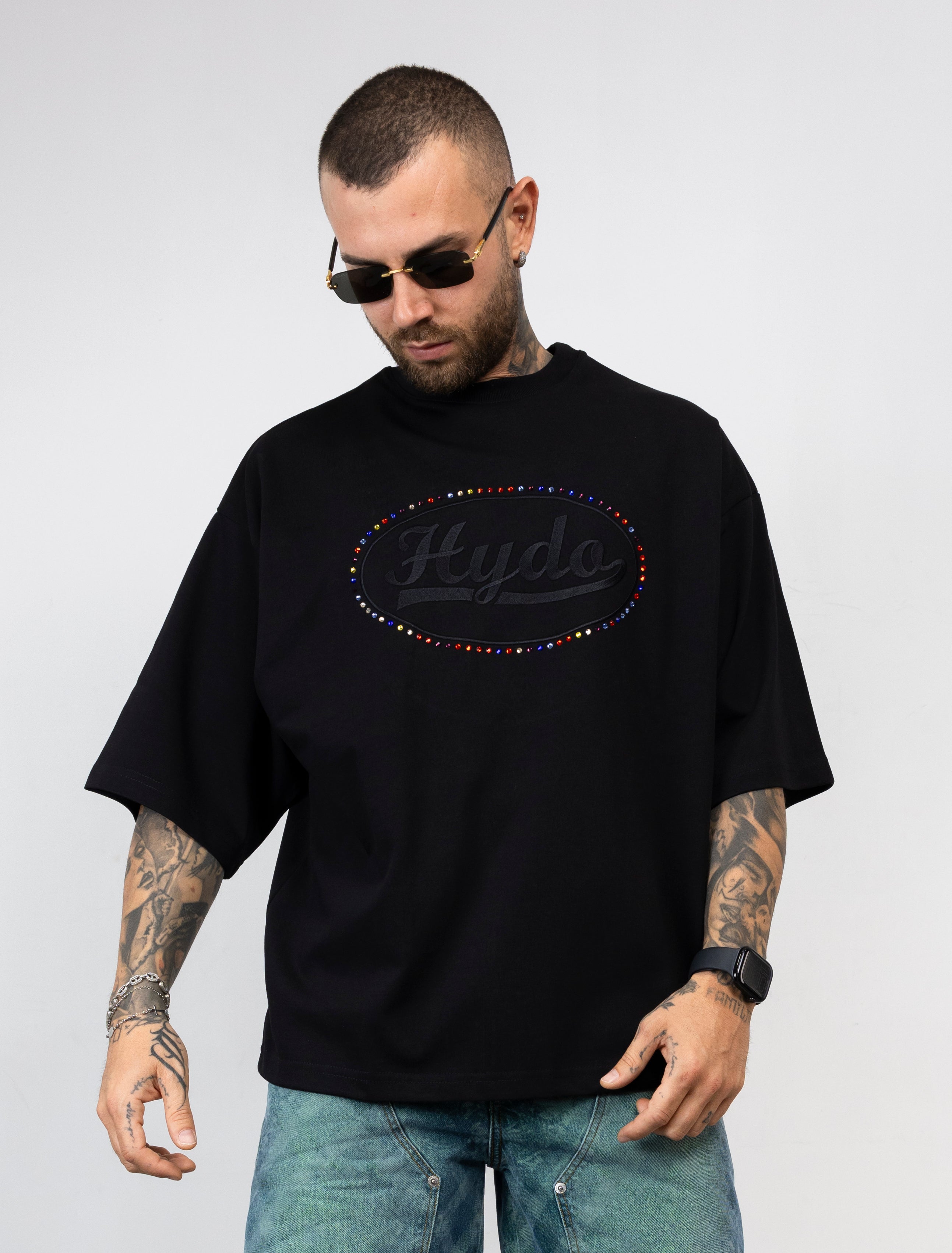 T-Shirt Oversize Hydo con Logo Ricamato e Strass