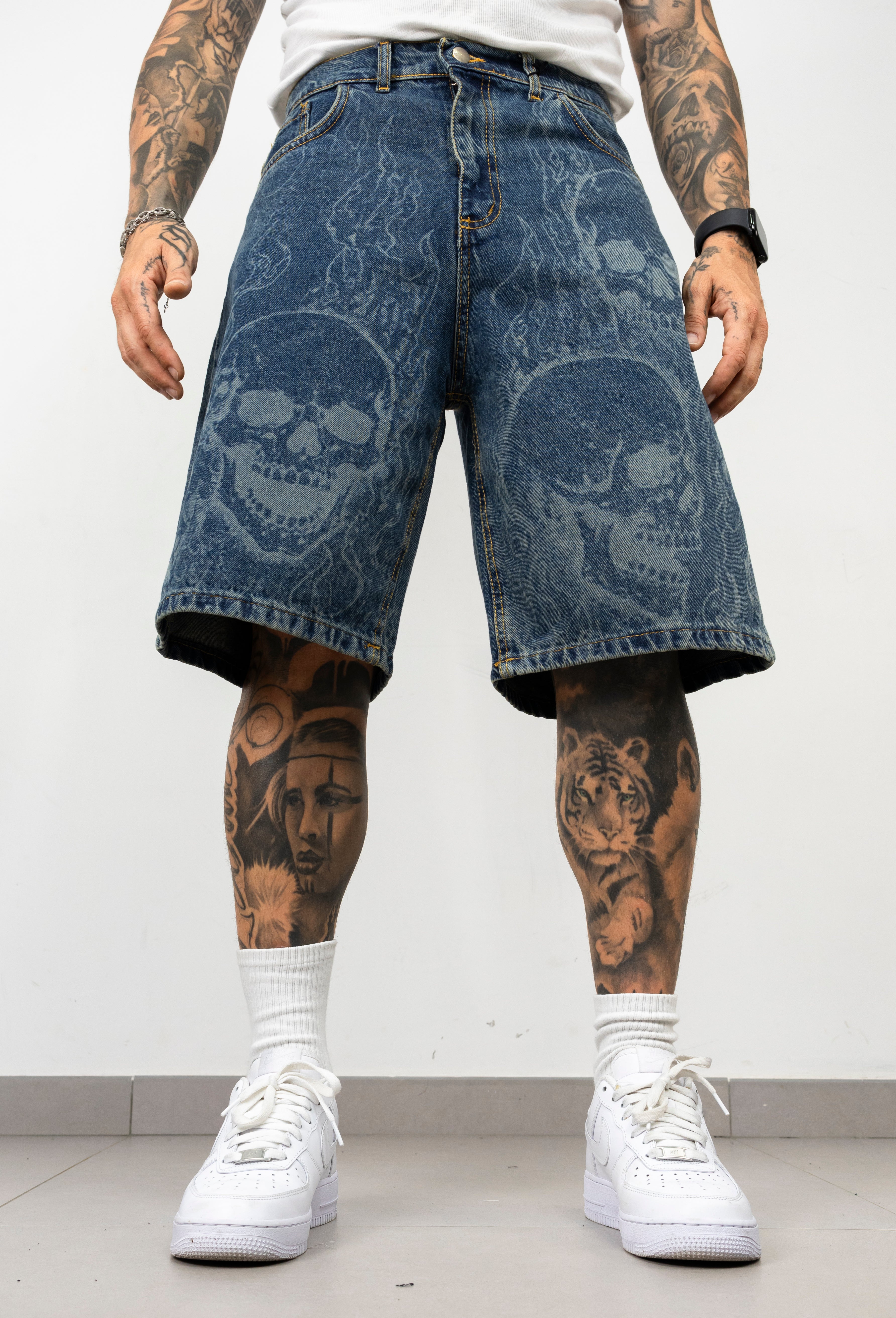 Bermuda in Denim  Skull laser