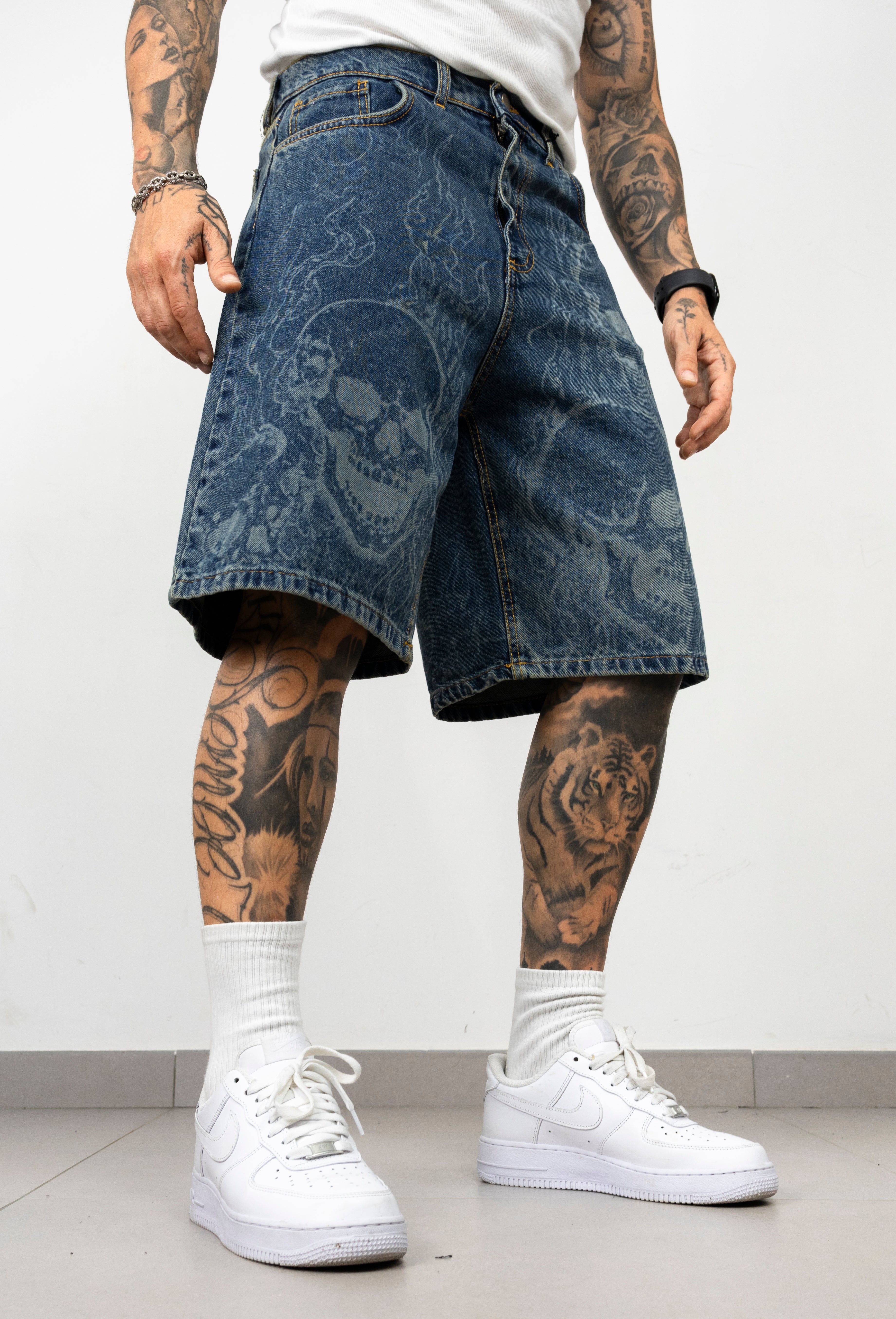 Bermuda in Denim  Skull laser