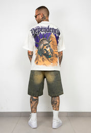 T-shirt Oversize con Stampa Fronte Retro e Brillantini