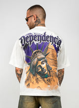 T-shirt Oversize con Stampa Fronte Retro e Brillantini