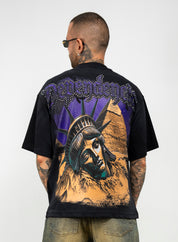 T-shirt Oversize con Stampa Fronte Retro e Brillantini