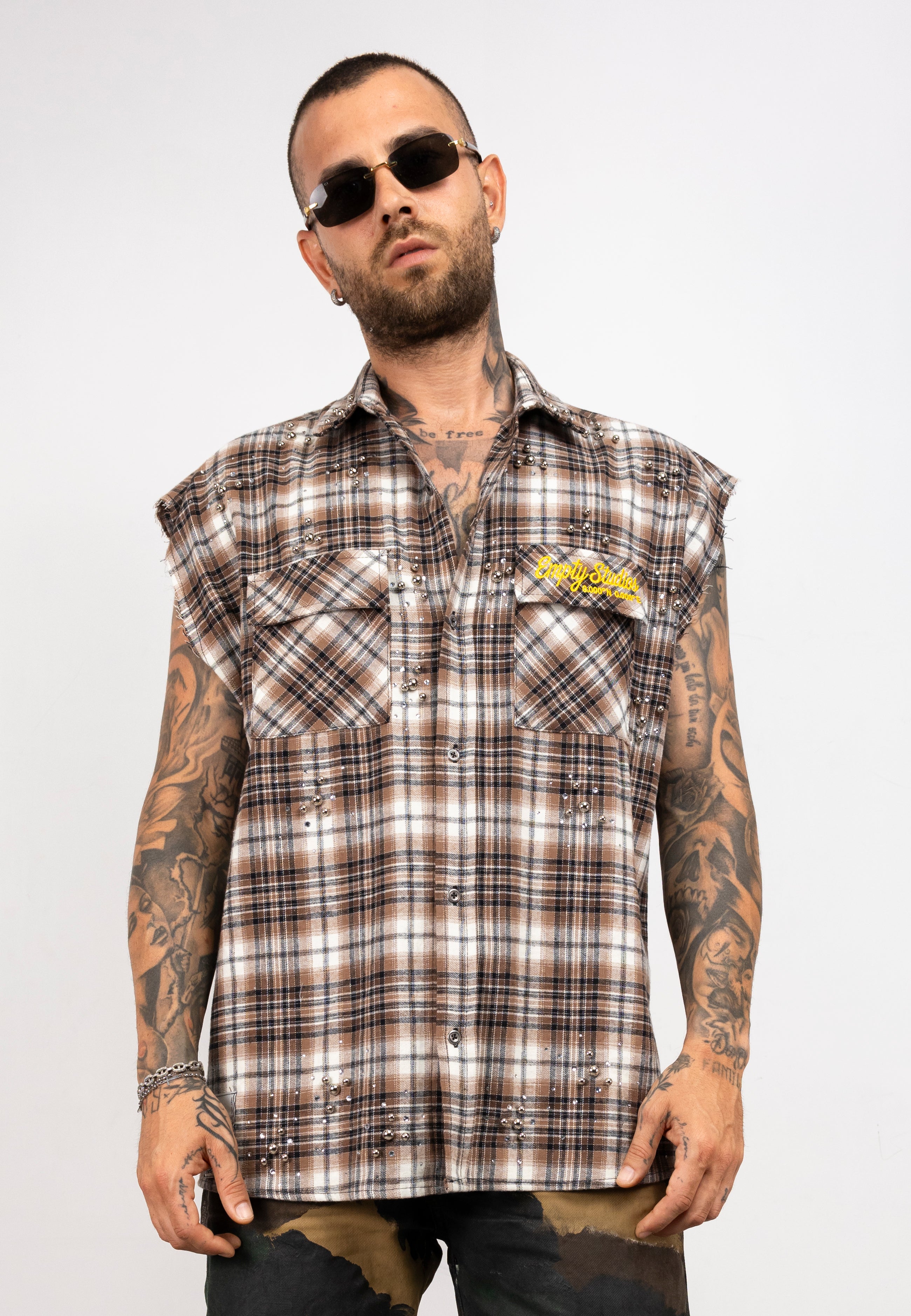 Camicia Smanicata a Quadri con Brillantini empty