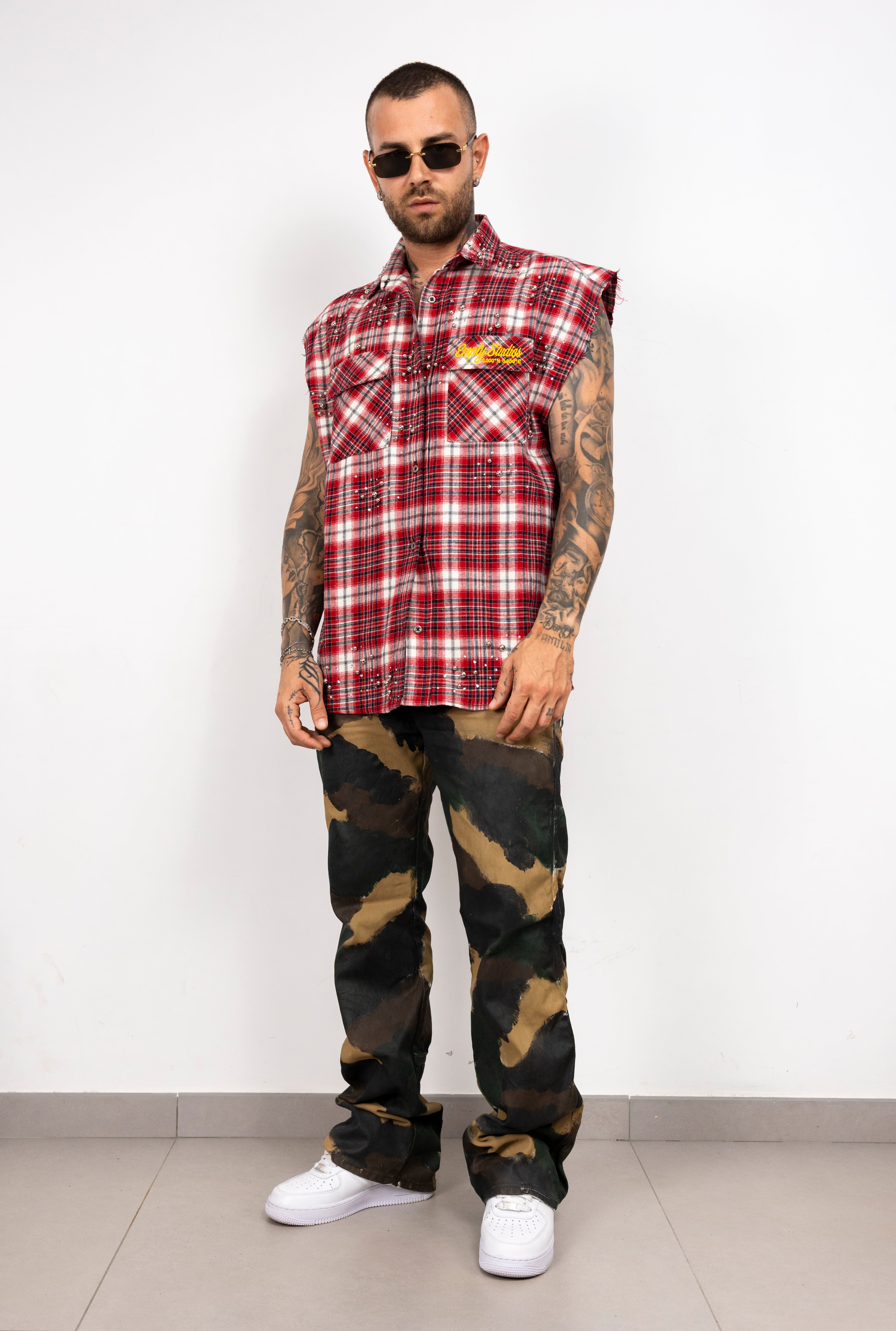 Camicia Smanicata a Quadri con Brillantini empty