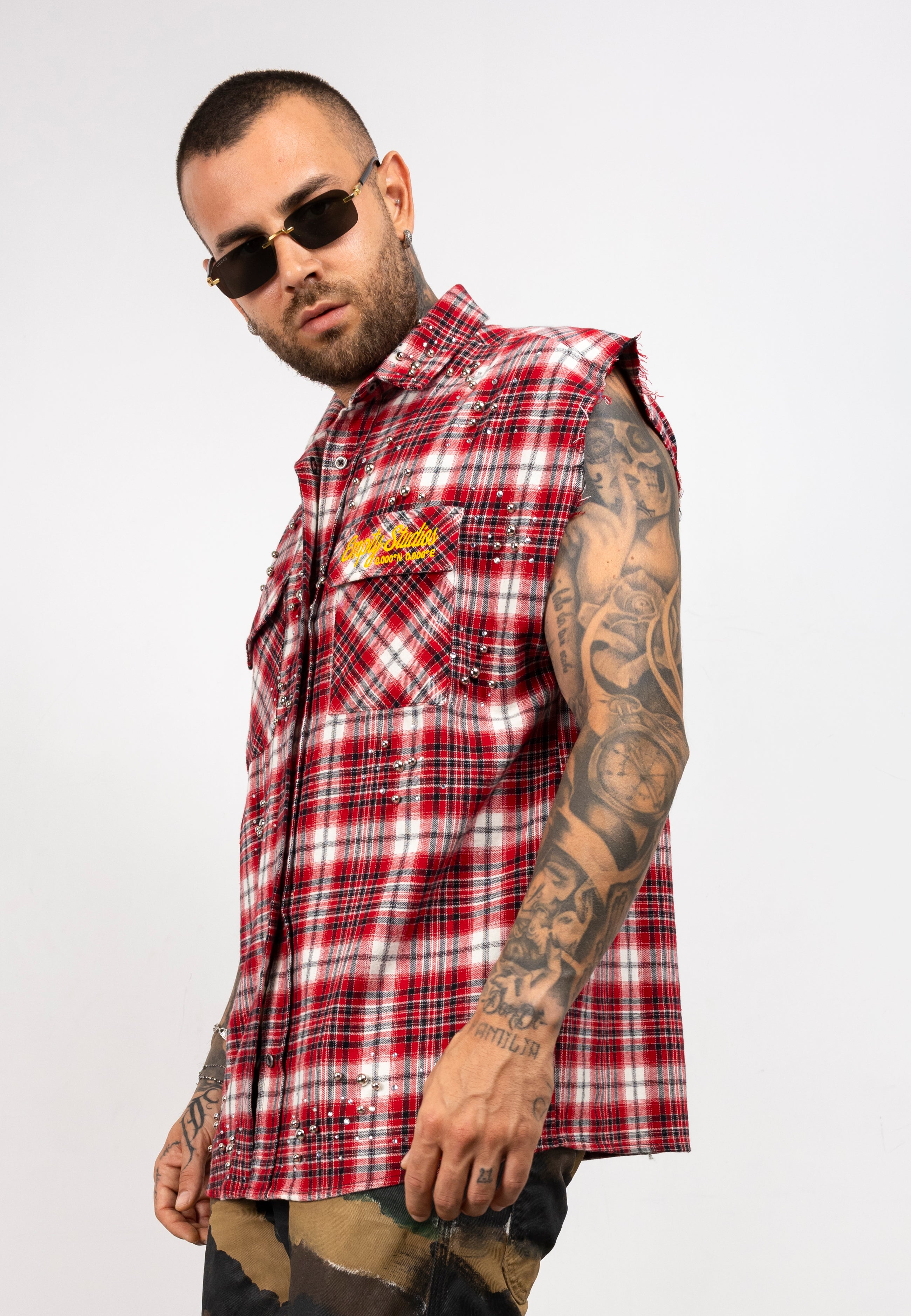 Camicia Smanicata a Quadri con Brillantini empty