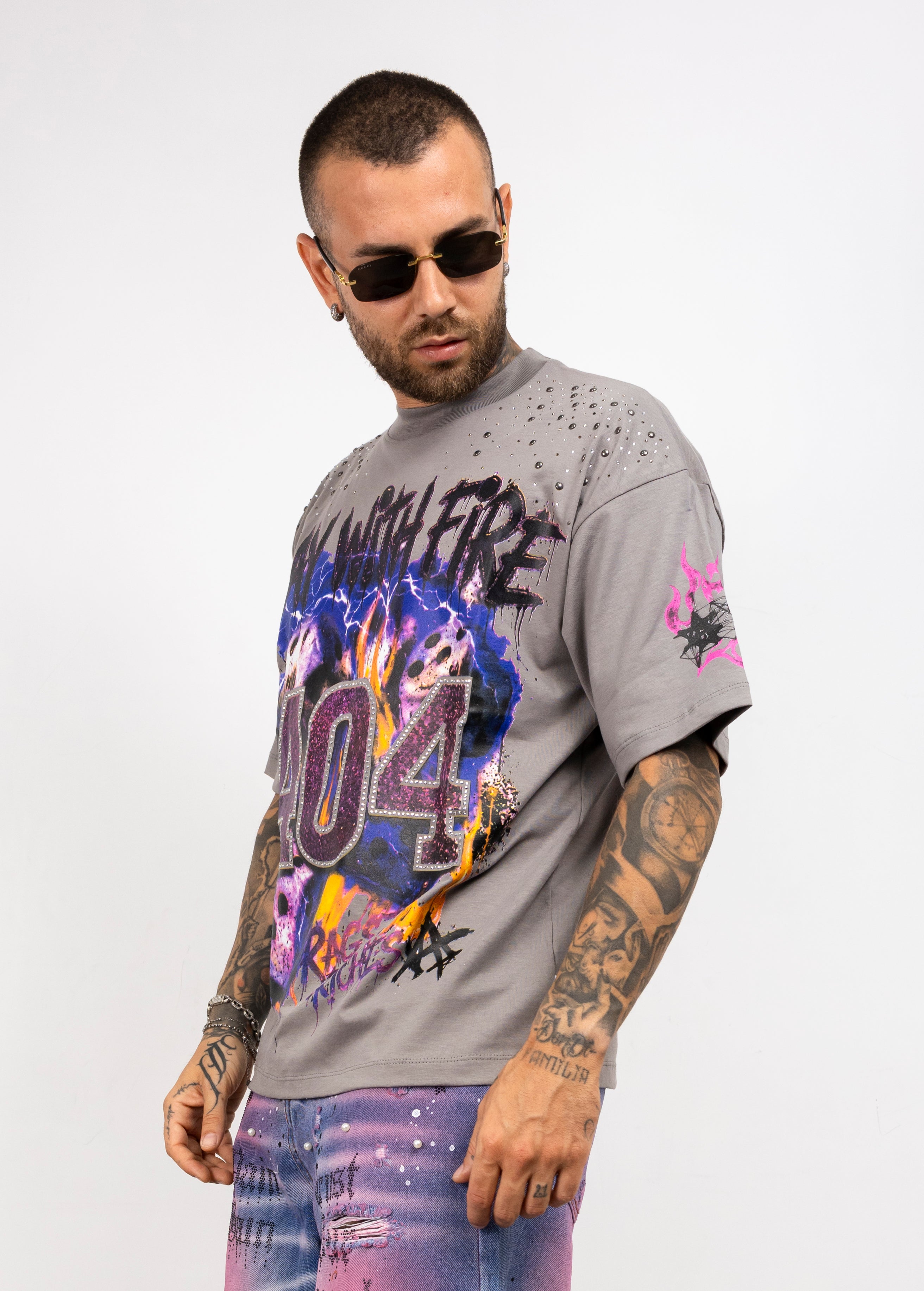 T-shirt  404 con Strass cianotic
