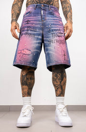 Bermuda Denim Spray con Strass