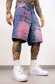 Bermuda Denim Spray con Strass